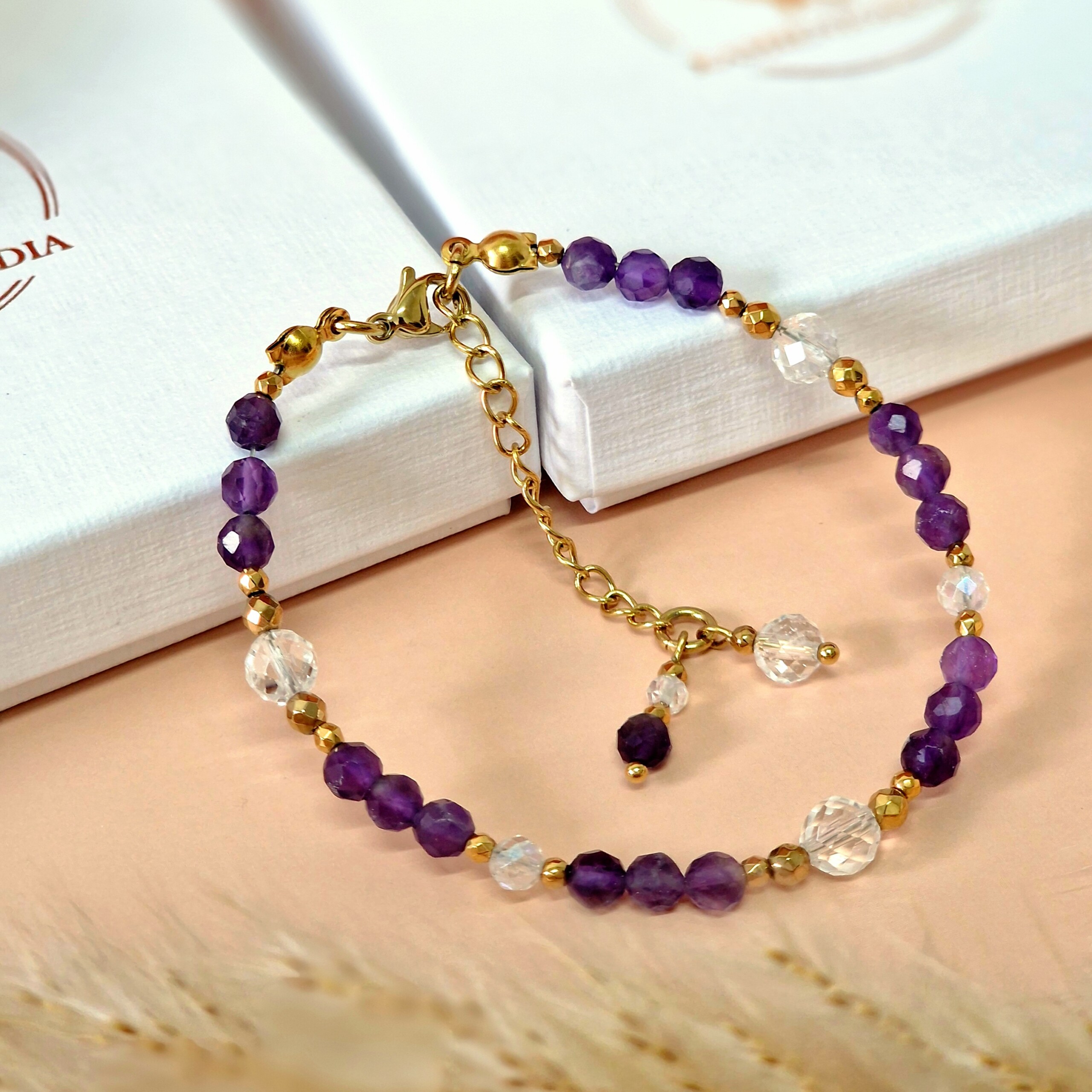 Bransoletka Ametyst, Kryształ Górski, Cyrkonia, Hematyt