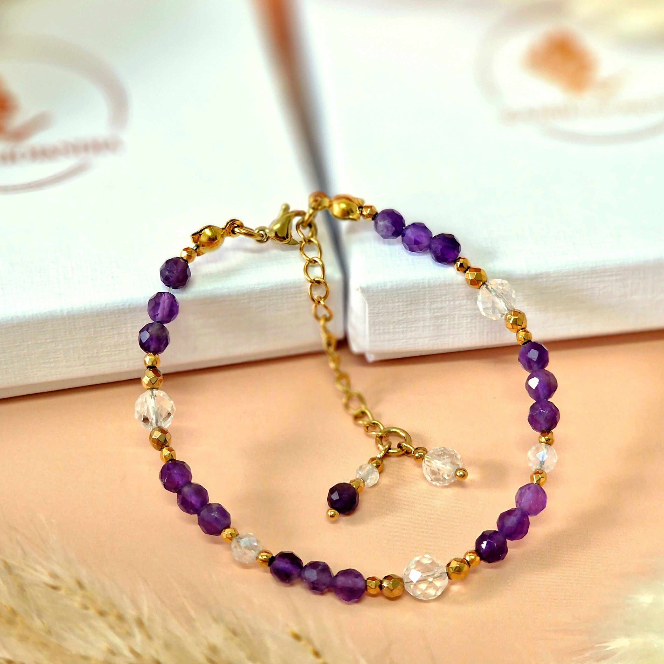 Bransoletka Ametyst, Kryształ Górski, Cyrkonia, Hematyt