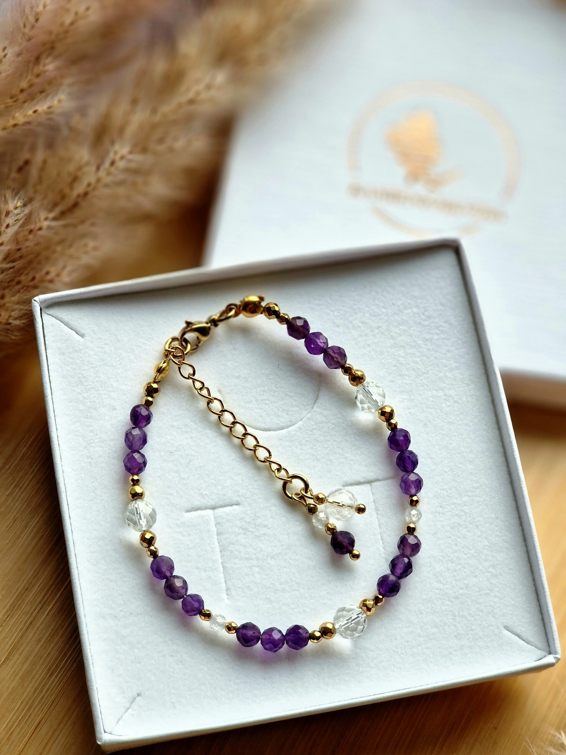 Bransoletka Ametyst, Kryształ Górski, Cyrkonia, Hematyt - obrazek 3