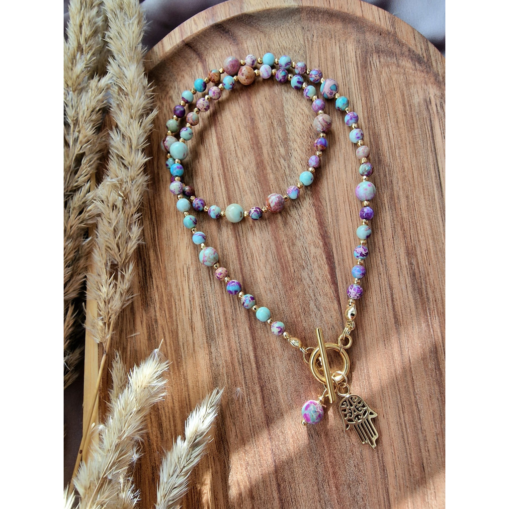 Naszyjnik Jaspis cesarski niebiesko fioletowy