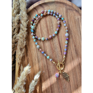 Naszyjnik Jaspis cesarski niebiesko fioletowy