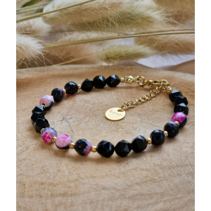 Bransoletka Agat ognisty i Agat czarny