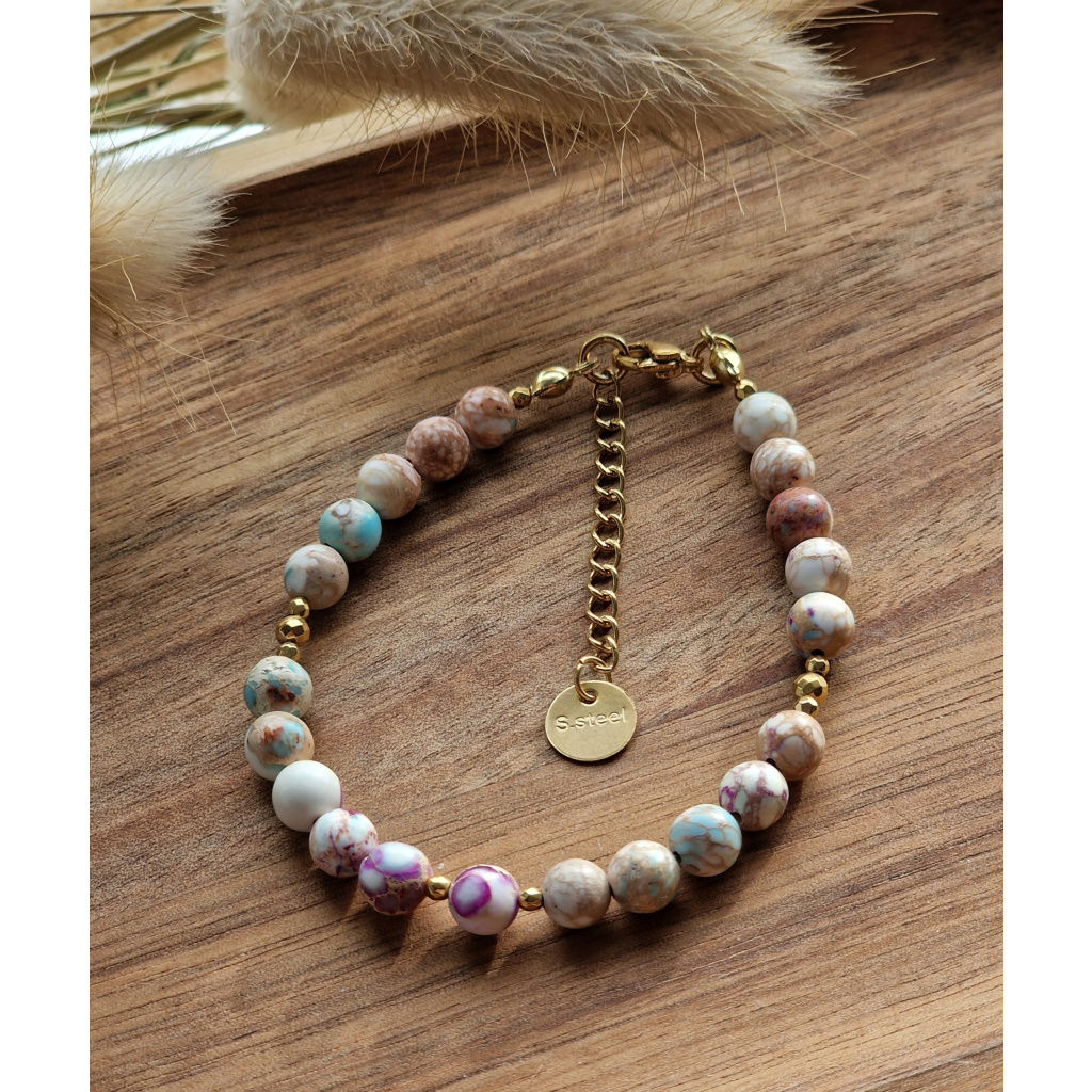 Bransoletka Jaspis cesarski kremowy, Hematyt