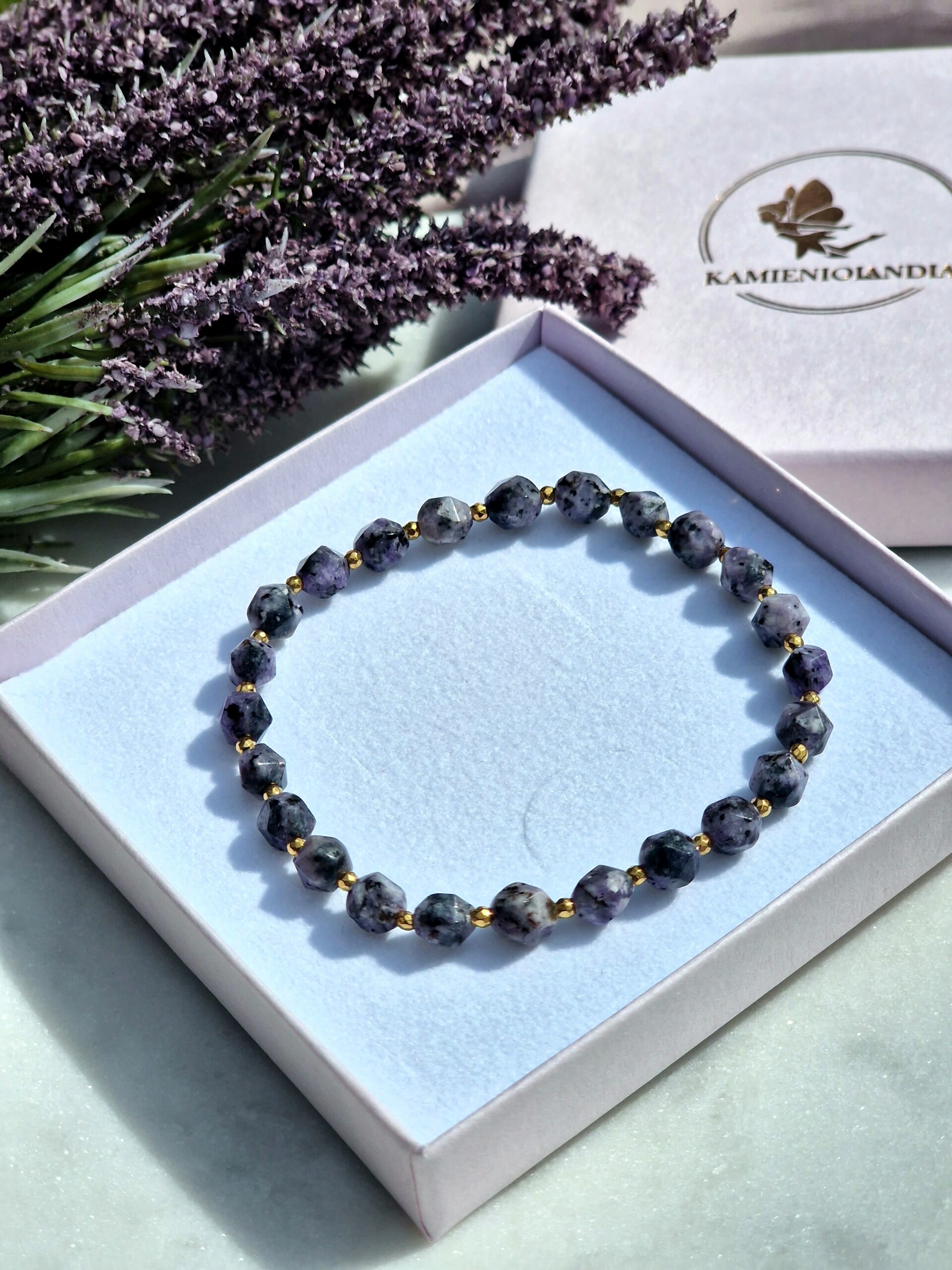 Bransoletka Jaspis fioletowy fasetowany, Hematyt - obrazek 2