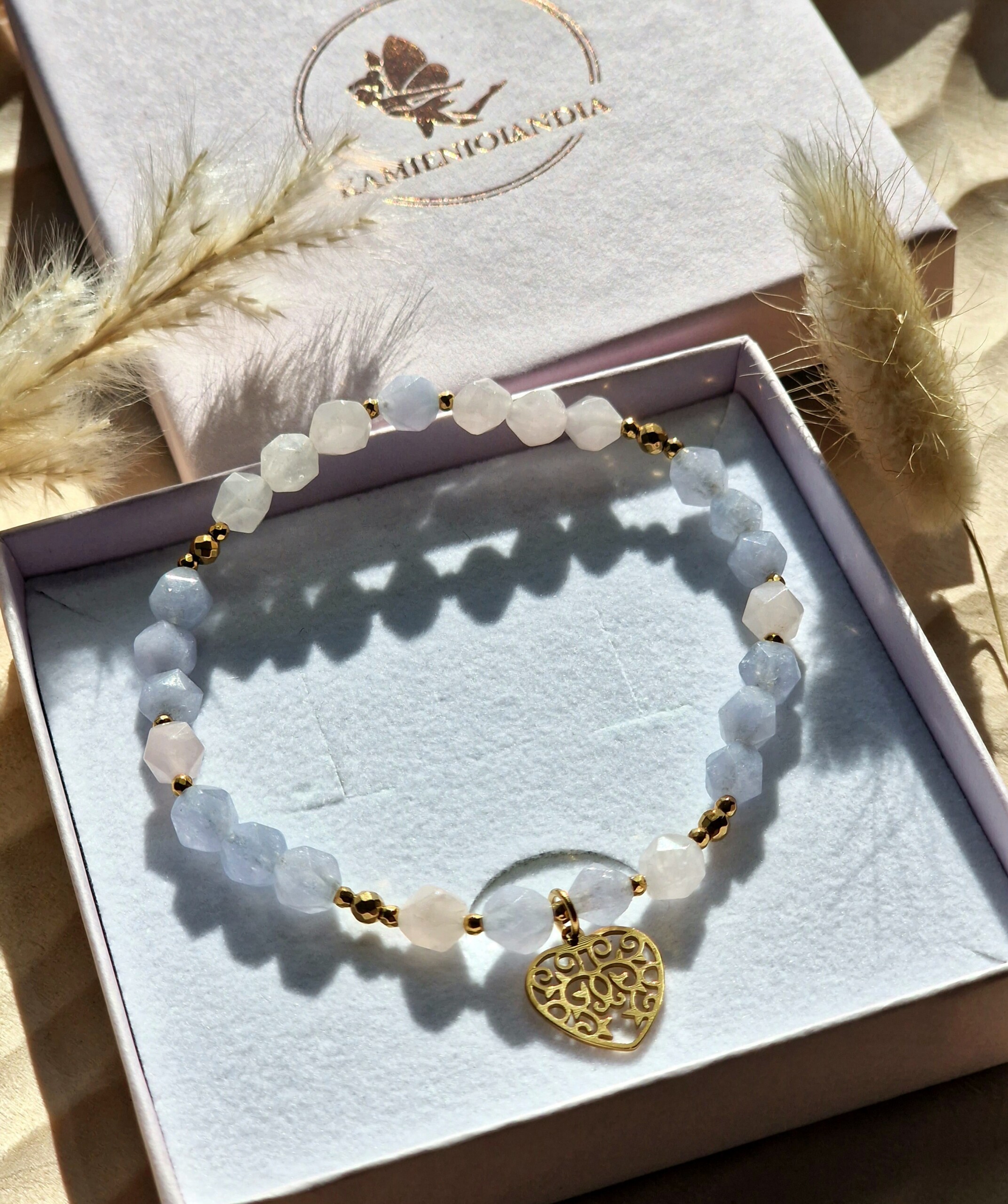 Bransoletka Akwamaryn, Kwarc różowy, Hematyt