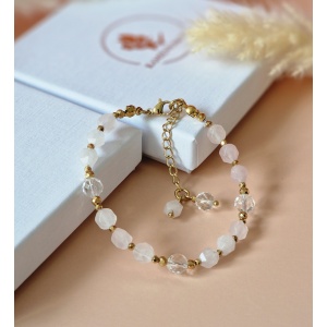 Bransoletka Kwarc różowy, Kryształ górski, Hematyt