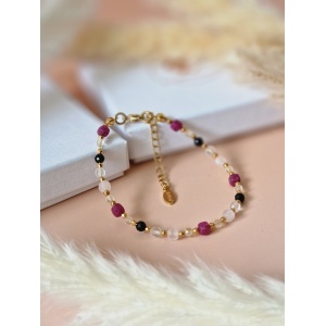 BRANSOLETKA Rubin, Kwarc różowy, Krysztal górski, Cytryn, Turmalin