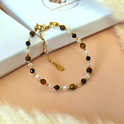 Bransoletka Tygrysie oko, Turmalin, Kryształ górski, Hematyt