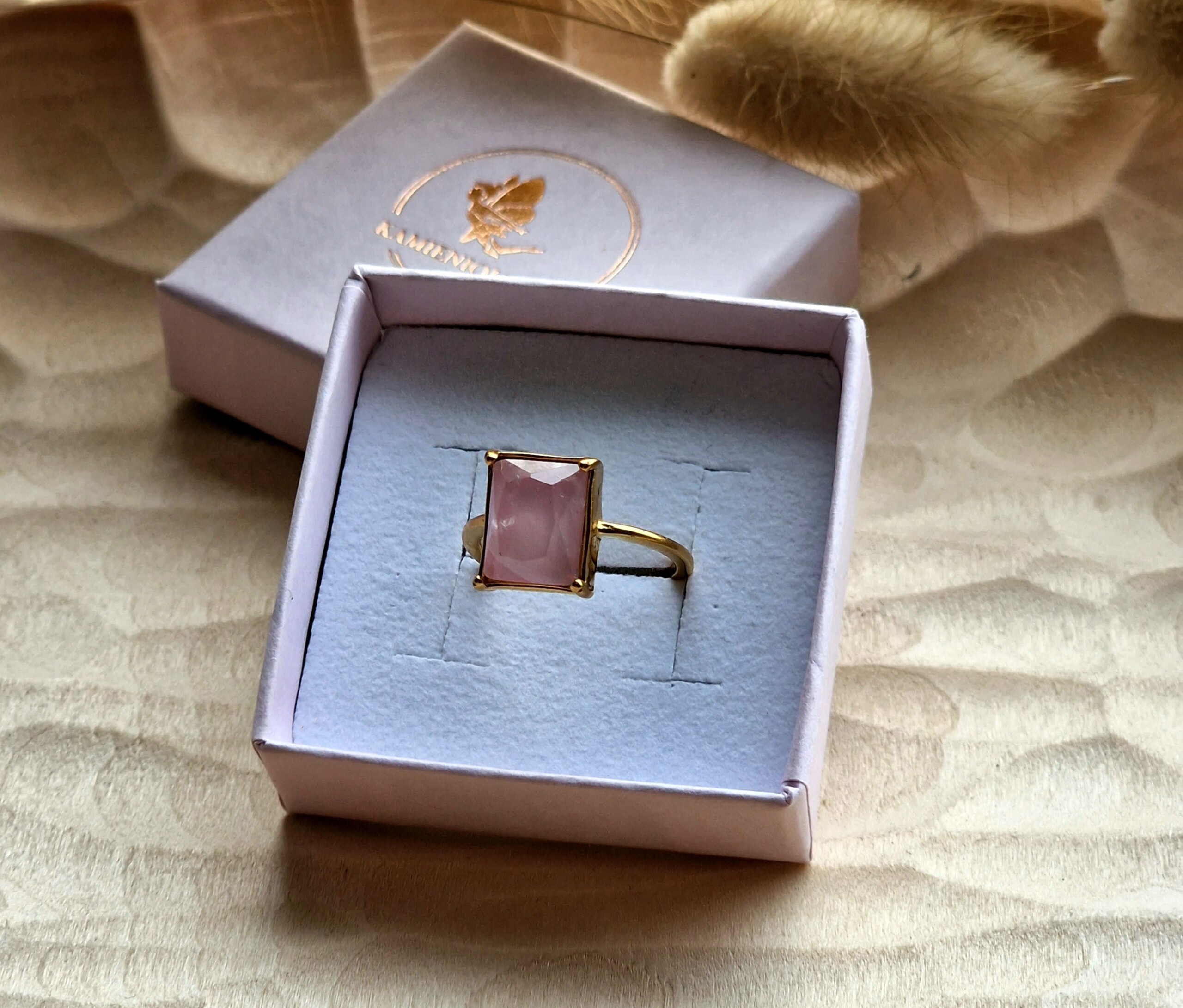 Pierścionek Kwarc różowy, stal chirurgiczna - obrazek 3