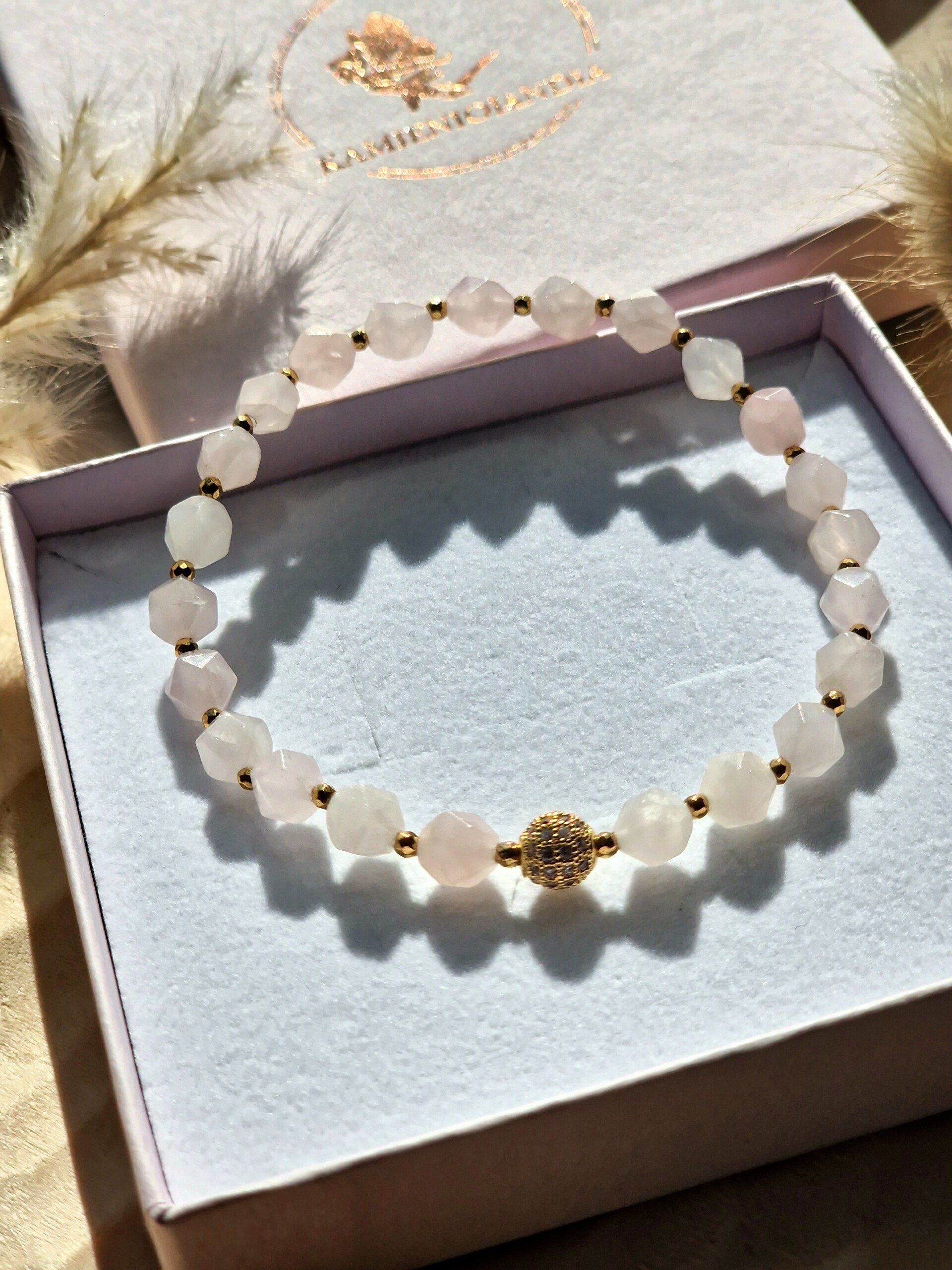 Bransoletka Kwarc różowy, Hematyt