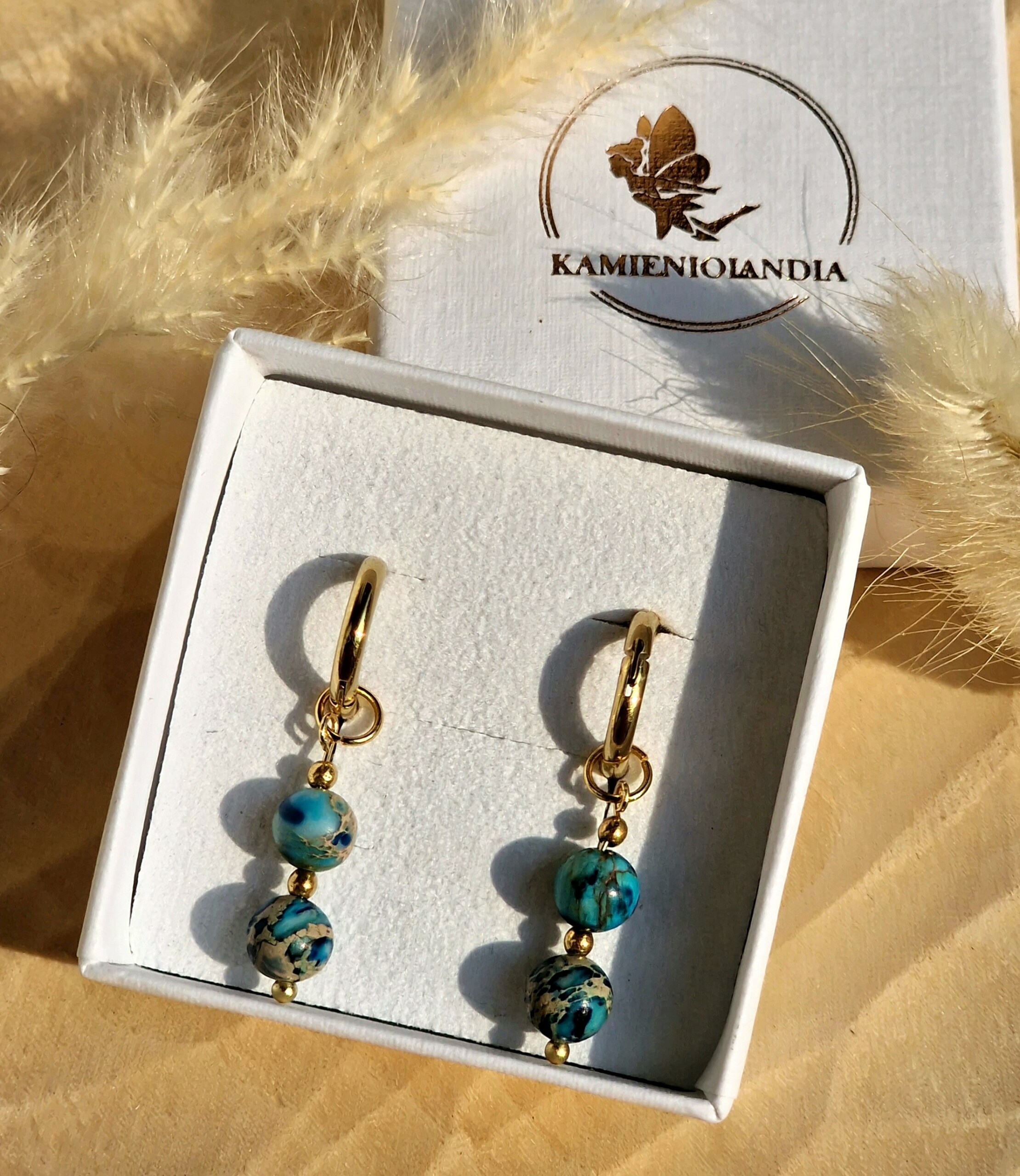Kolczyki Turkusy z osadami morskimi, Hematyt #2 - obrazek 3