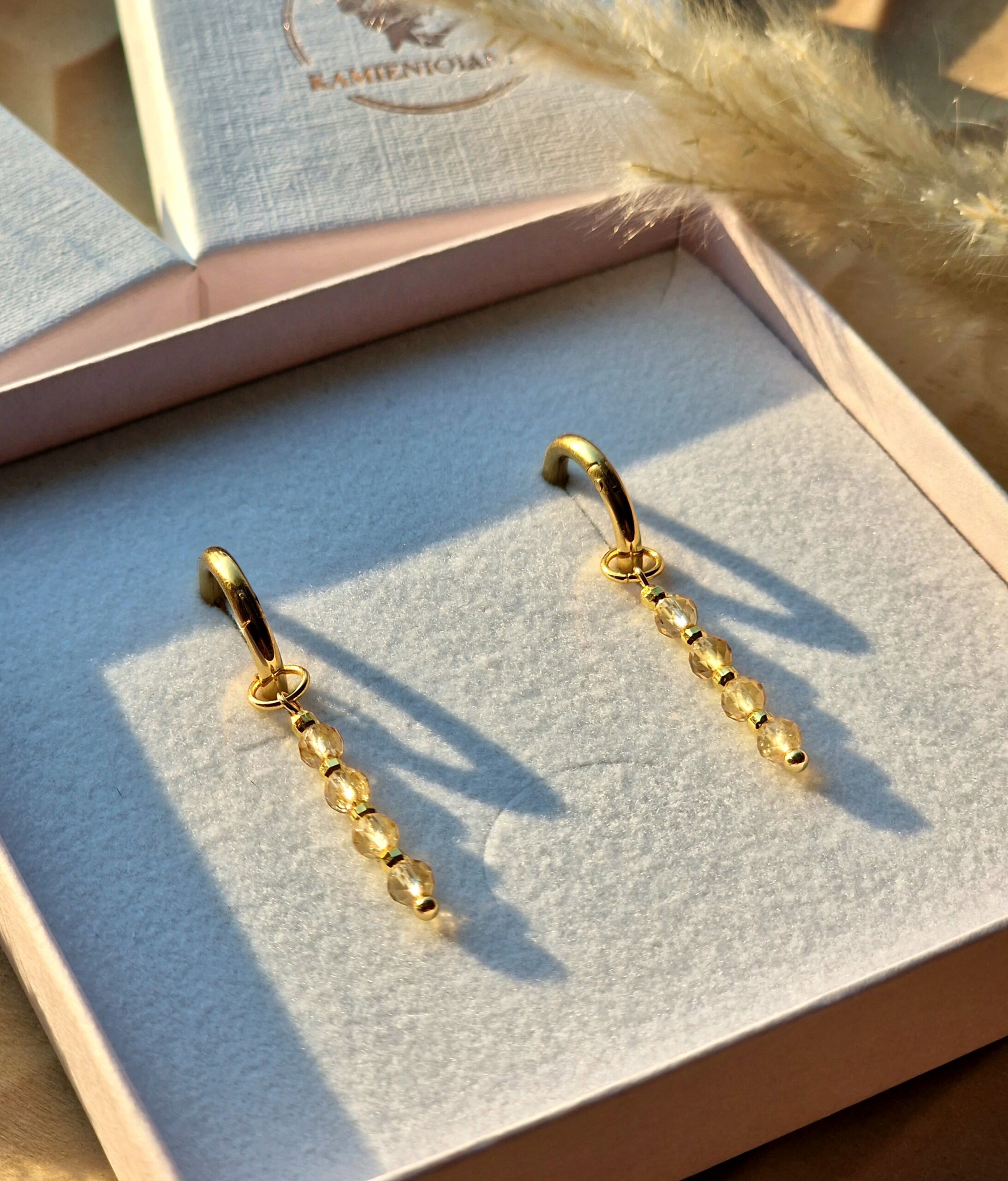 Kolczyki Cytryn oraz fasetowane kuleczki gold filled