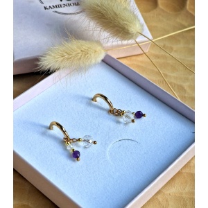 Kolczyki Kryształ górski Ametyst Cyrkonia Hematyt