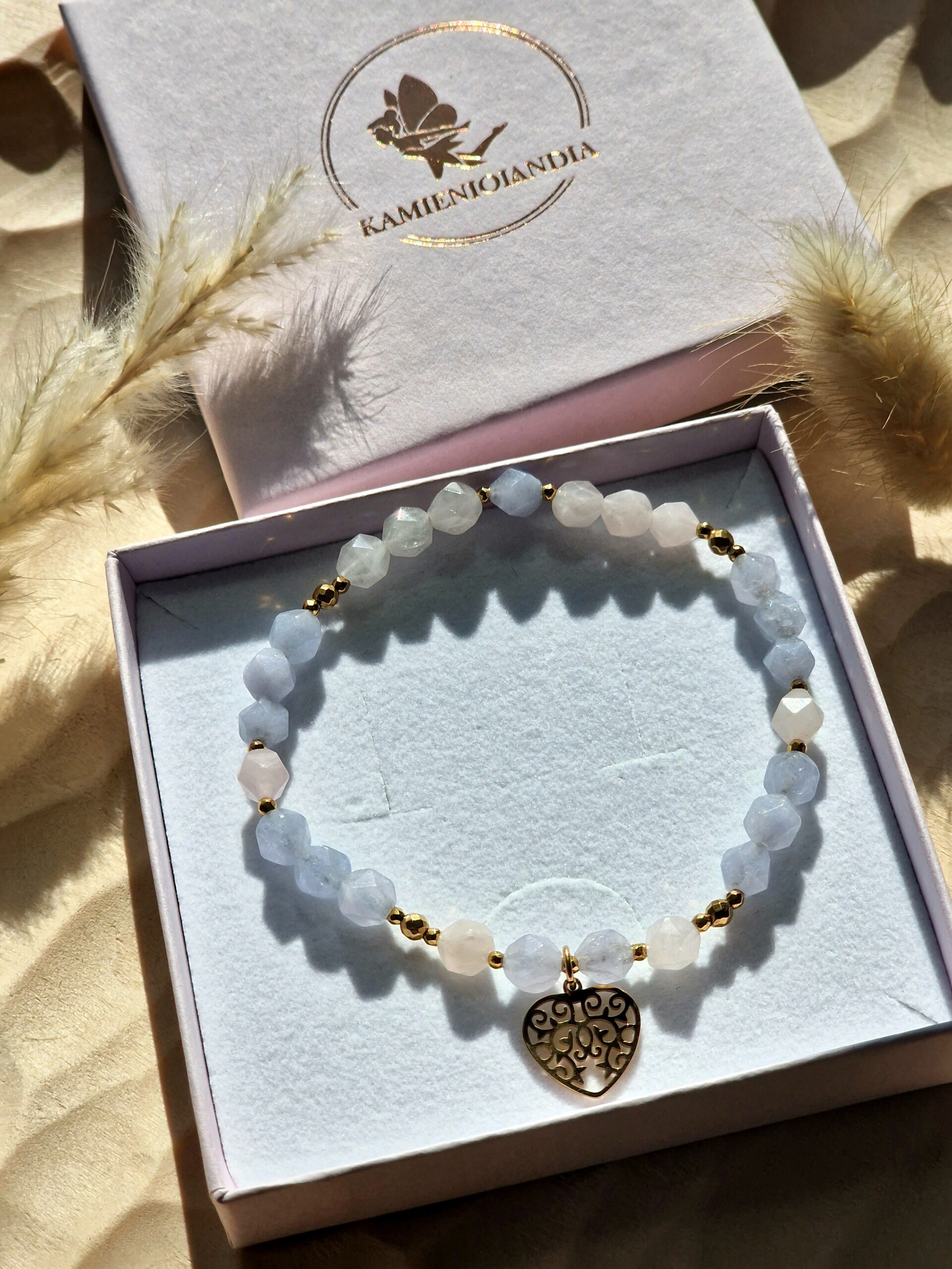 Bransoletka Akwamaryn, Kwarc różowy, Hematyt - obrazek 4