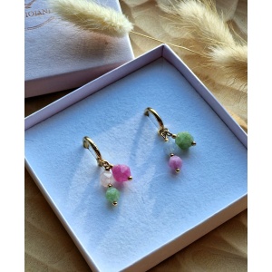 Kolczyki Jadeit turmalinowy, Hematyt