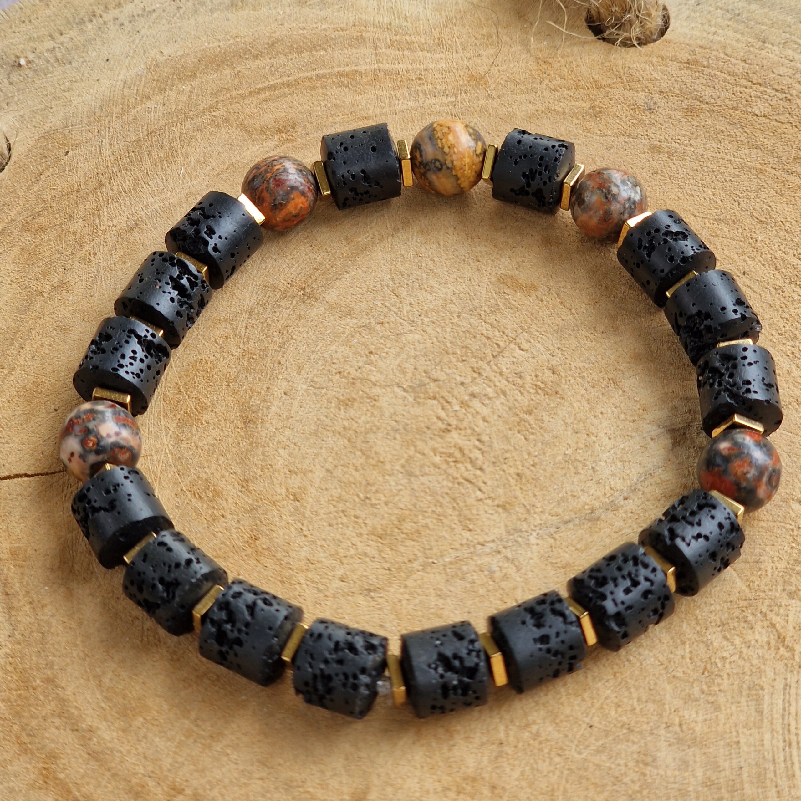 Bransoletka męska Lawa, Jaspis leopard skin, Hematyt