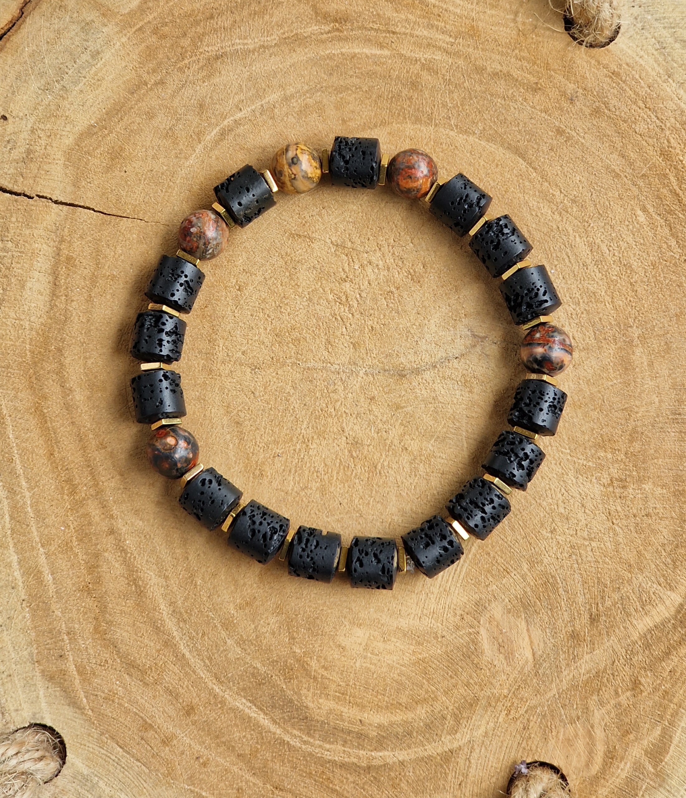 Bransoletka męska Lawa, Jaspis leopard skin, Hematyt - obrazek 2