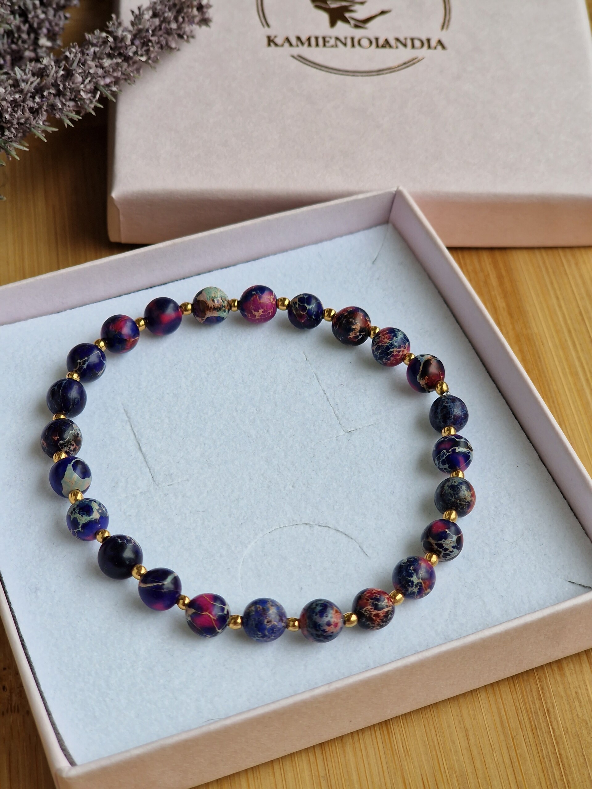 Bransoletka Jaspis cesarski purpurowy, Hematyt - obrazek 3