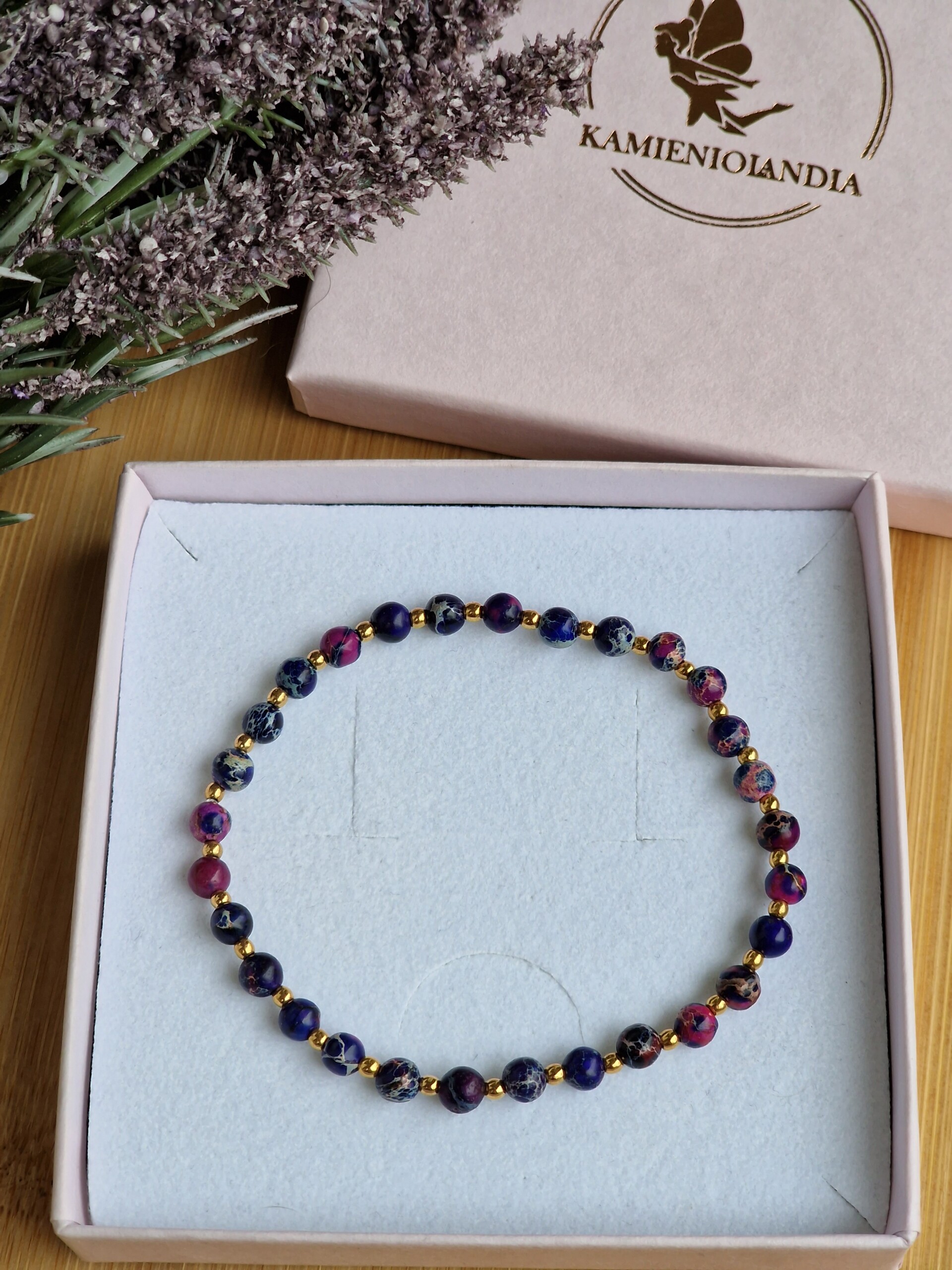 Bransoletka Jaspis cesarski purpurowy, Hematyt - obrazek 3