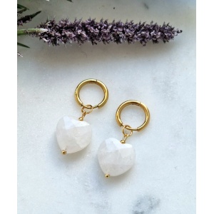 Kolczyki serce Agat Biały, Hematyt