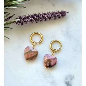 Kolczyki serce Rodonit, Hematyt