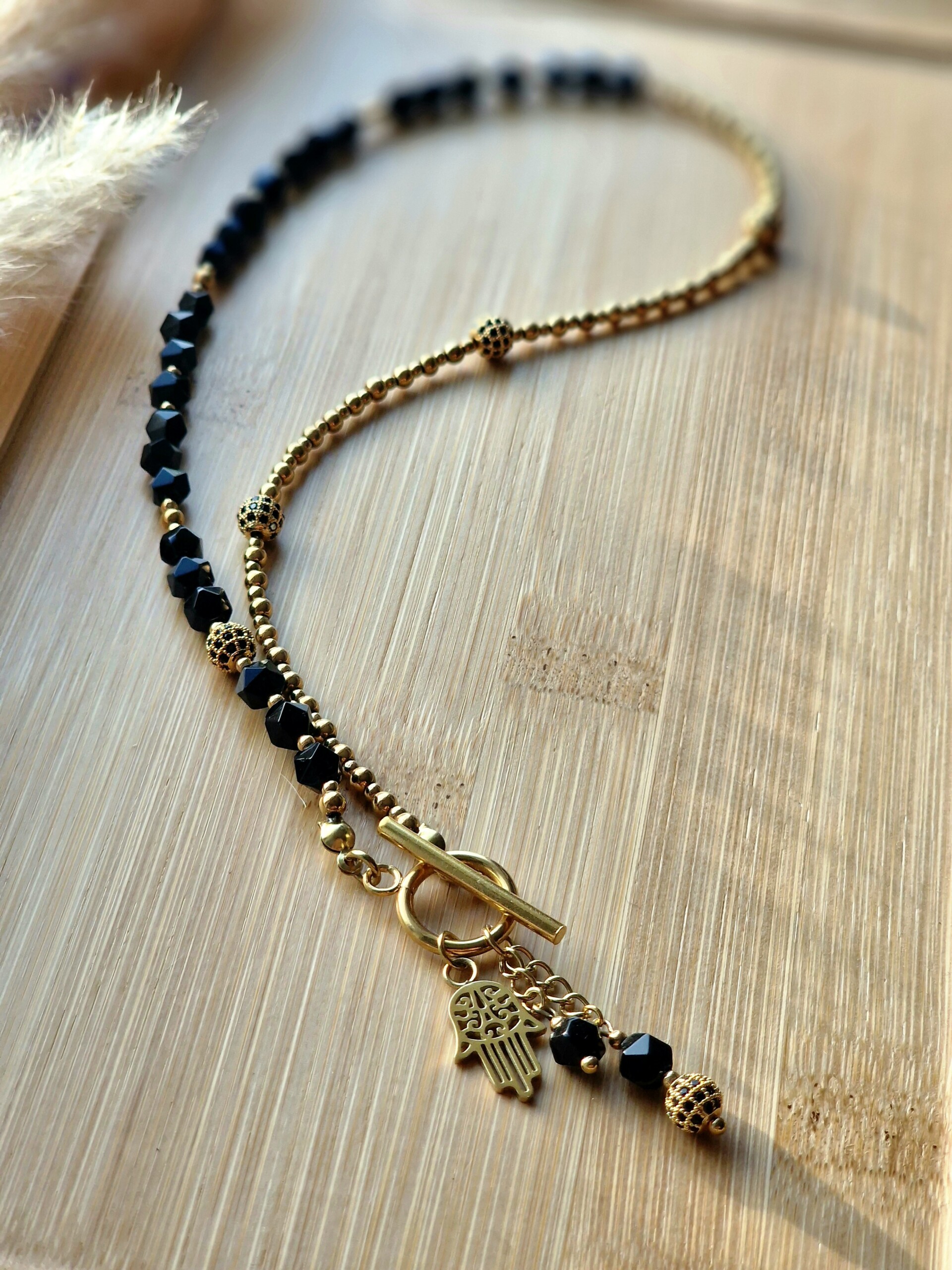 Naszyjnik Agat, Hematyt, kulki miedziane z Cyrkoniami - obrazek 3