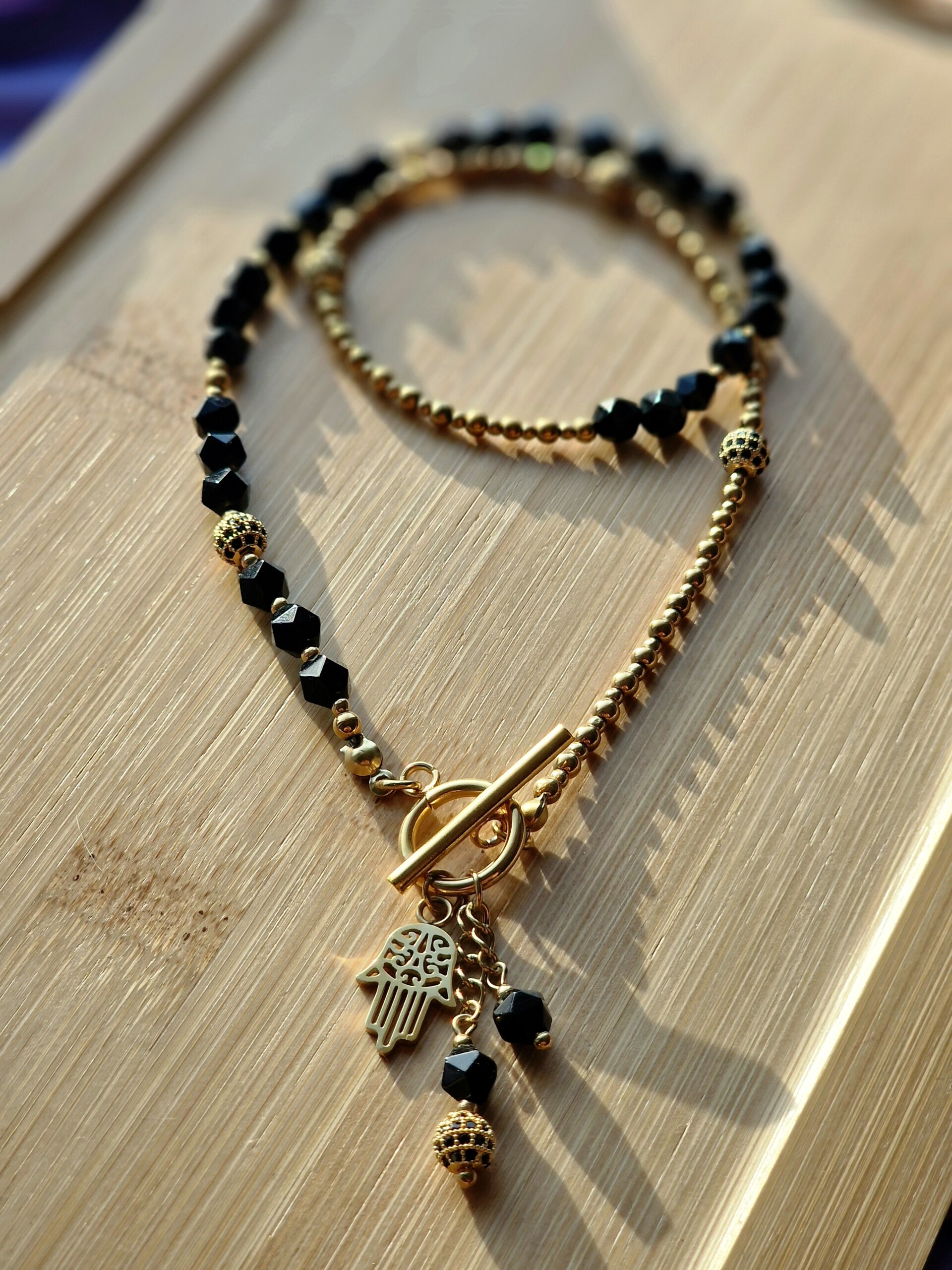 Naszyjnik Agat, Hematyt, kulki miedziane z Cyrkoniami - obrazek 4