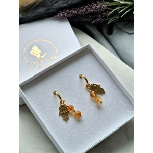 Kolczyki ręka fatimy stal nierdzewna, Cytryn, Hematyt