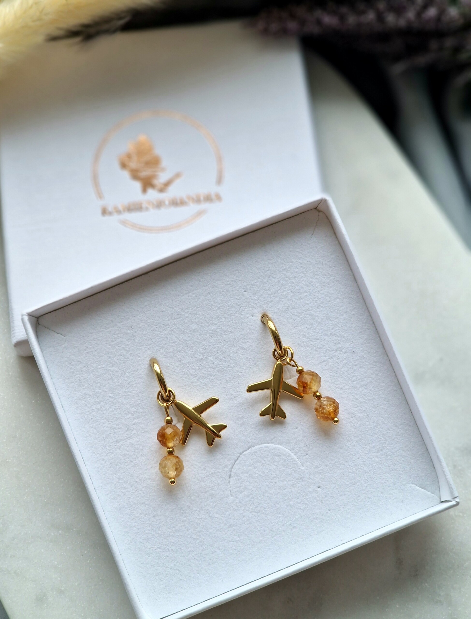 Kolczyki samolot stal nierdzewna, Cytryn, Hematyt - obrazek 3