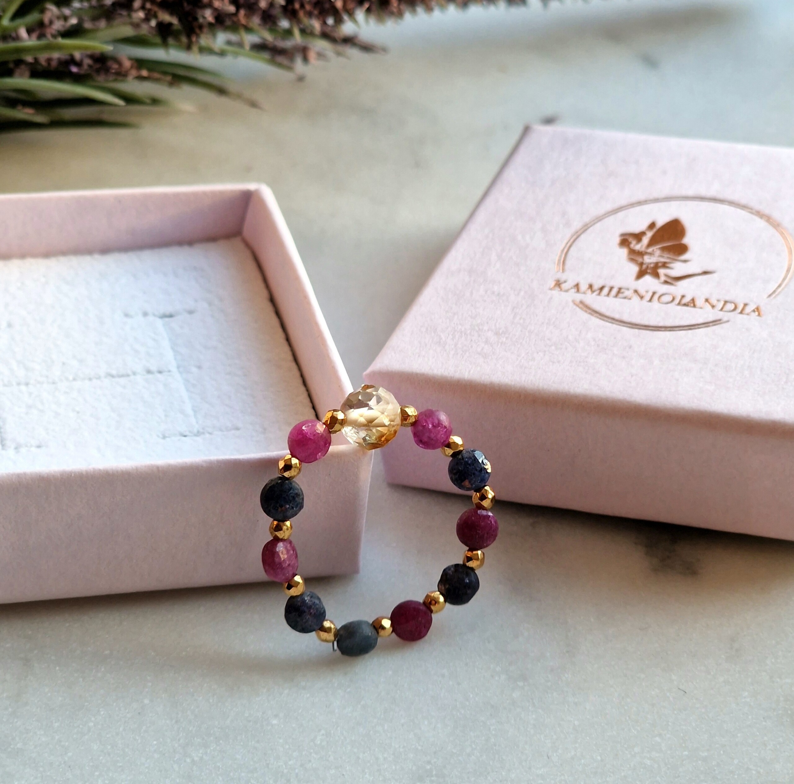 Pierścionek Szafir, Rubin, Cytryn, Hematyt