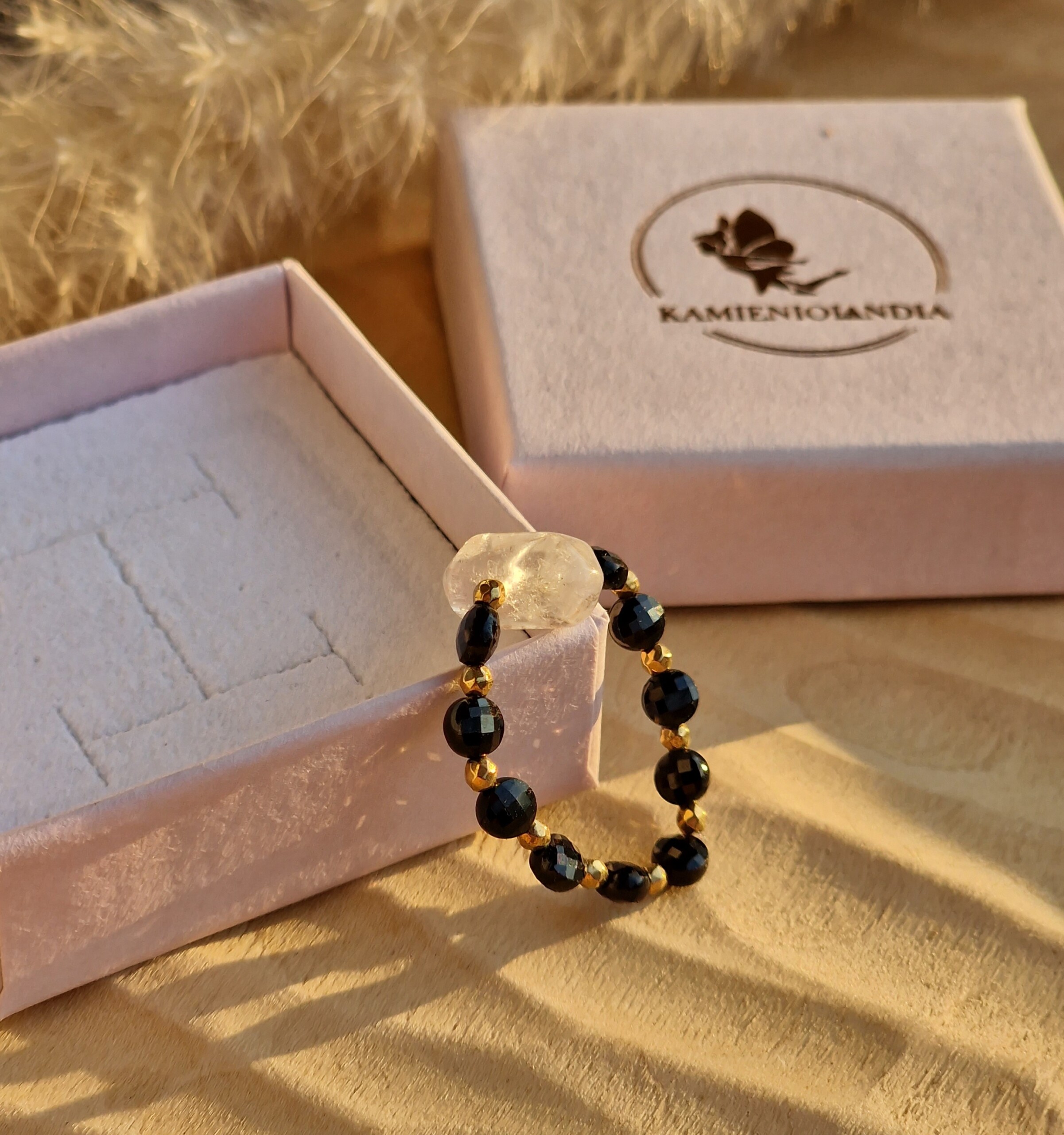 Pierścionek Spinel, Kryształ górski grot, Hematyt