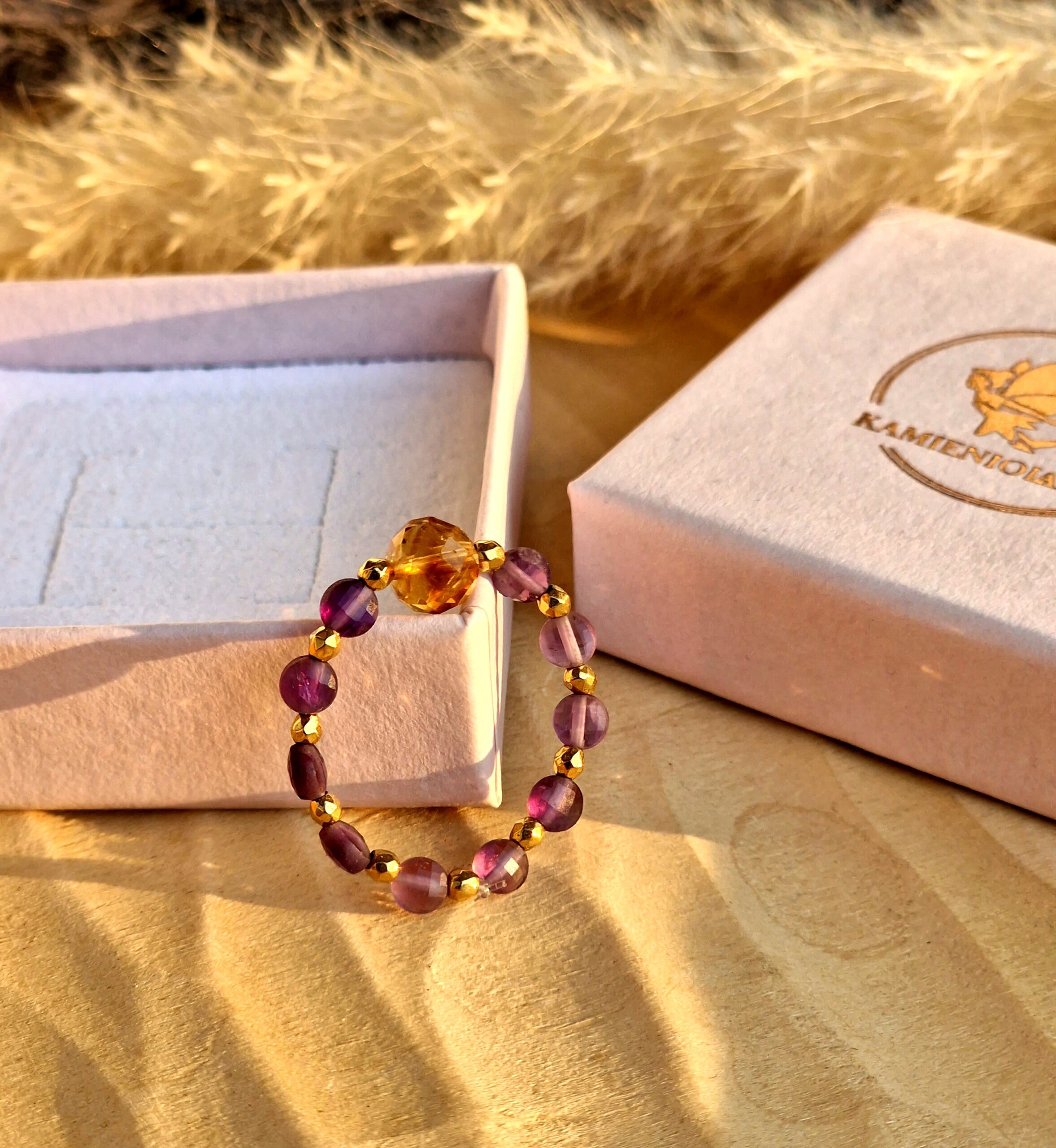 Pierścionek Ametyst, Cytryn, Hematyt