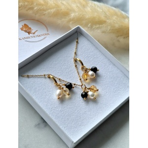 Zestaw  Turmalin, Perła naturalna, Cytryn, Hematyt