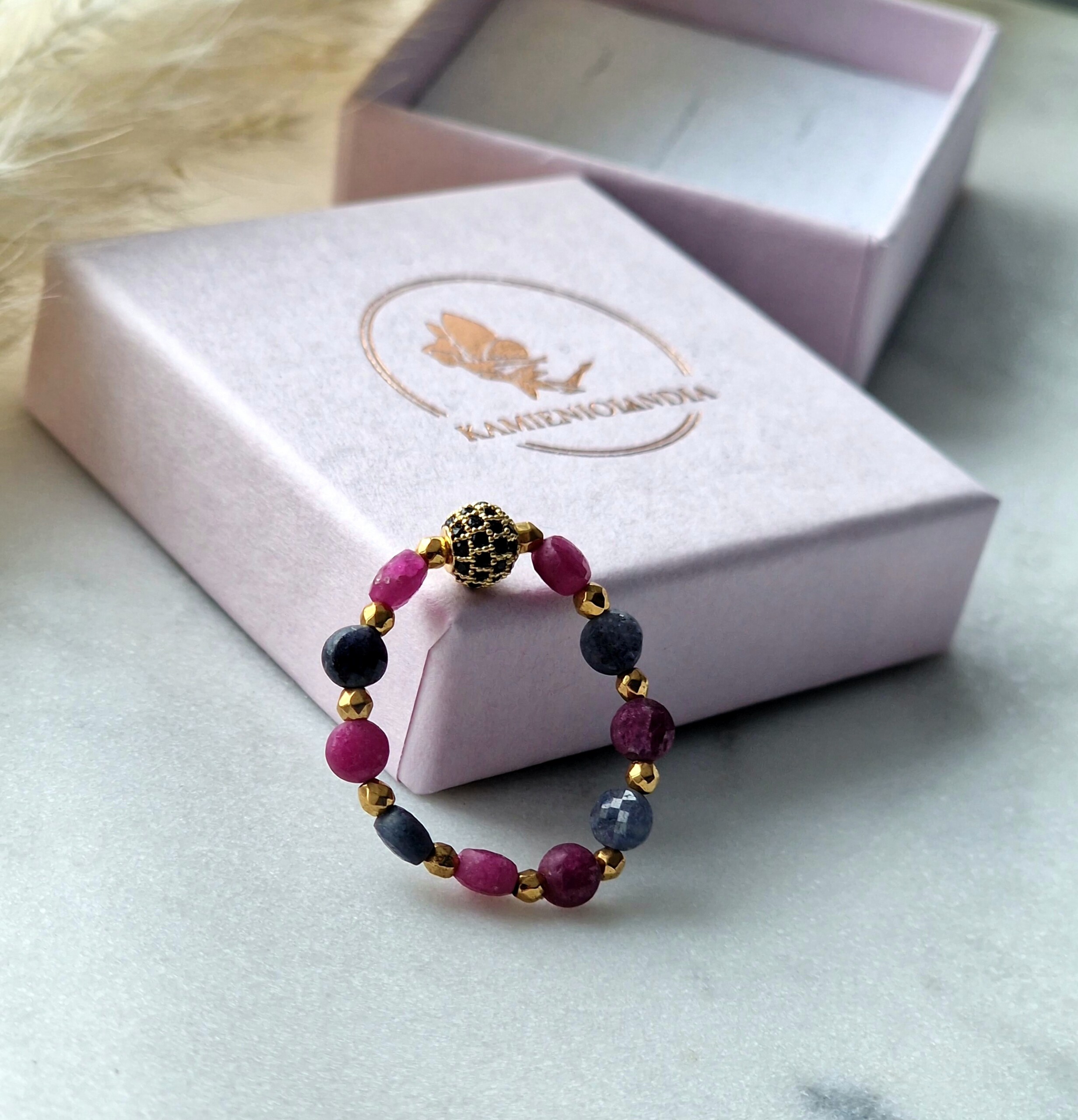 Pierścionek Szafir, Rubin, Hematyt