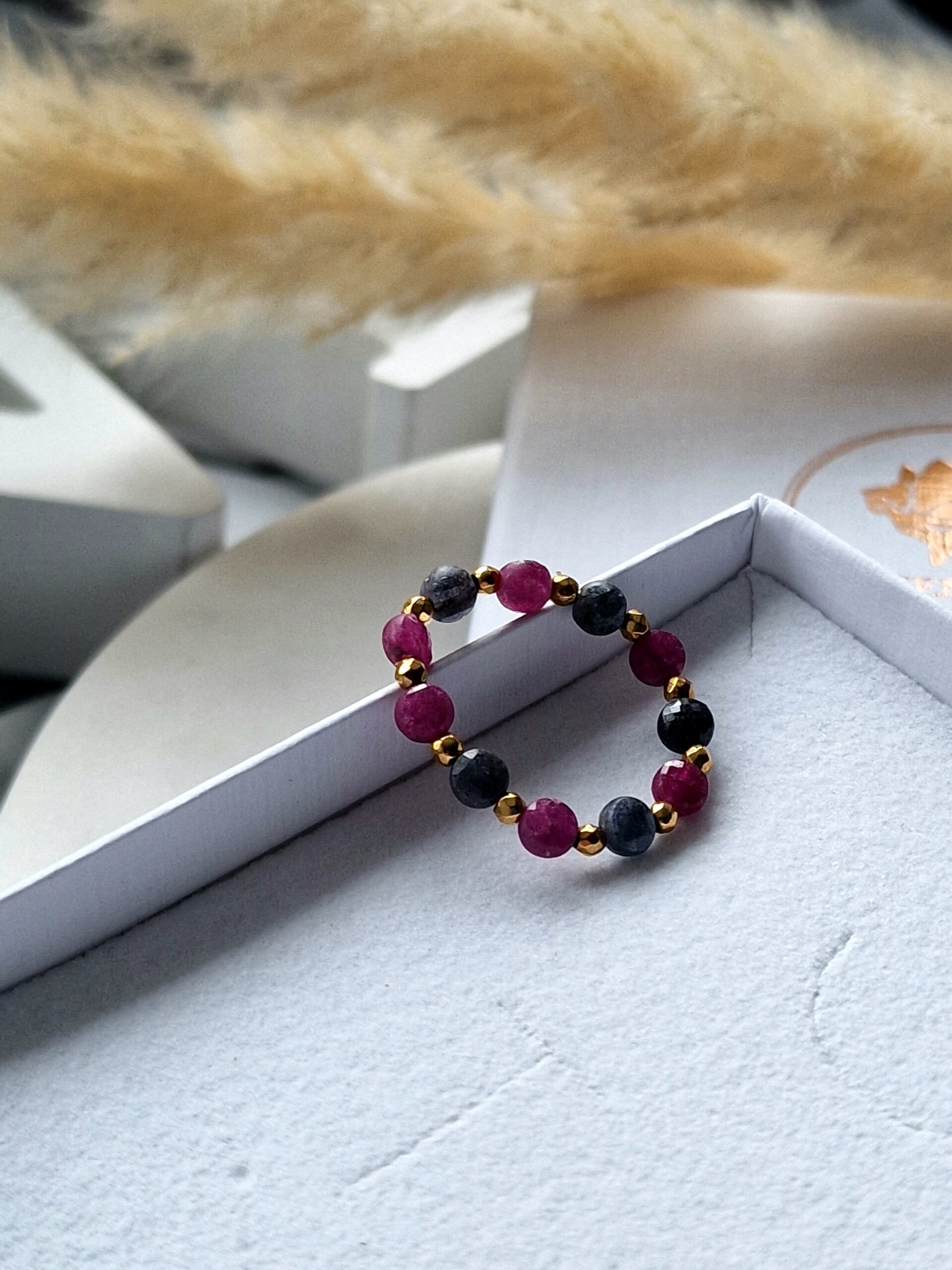 Pierścionek Szafir, Rubin, Hematyt