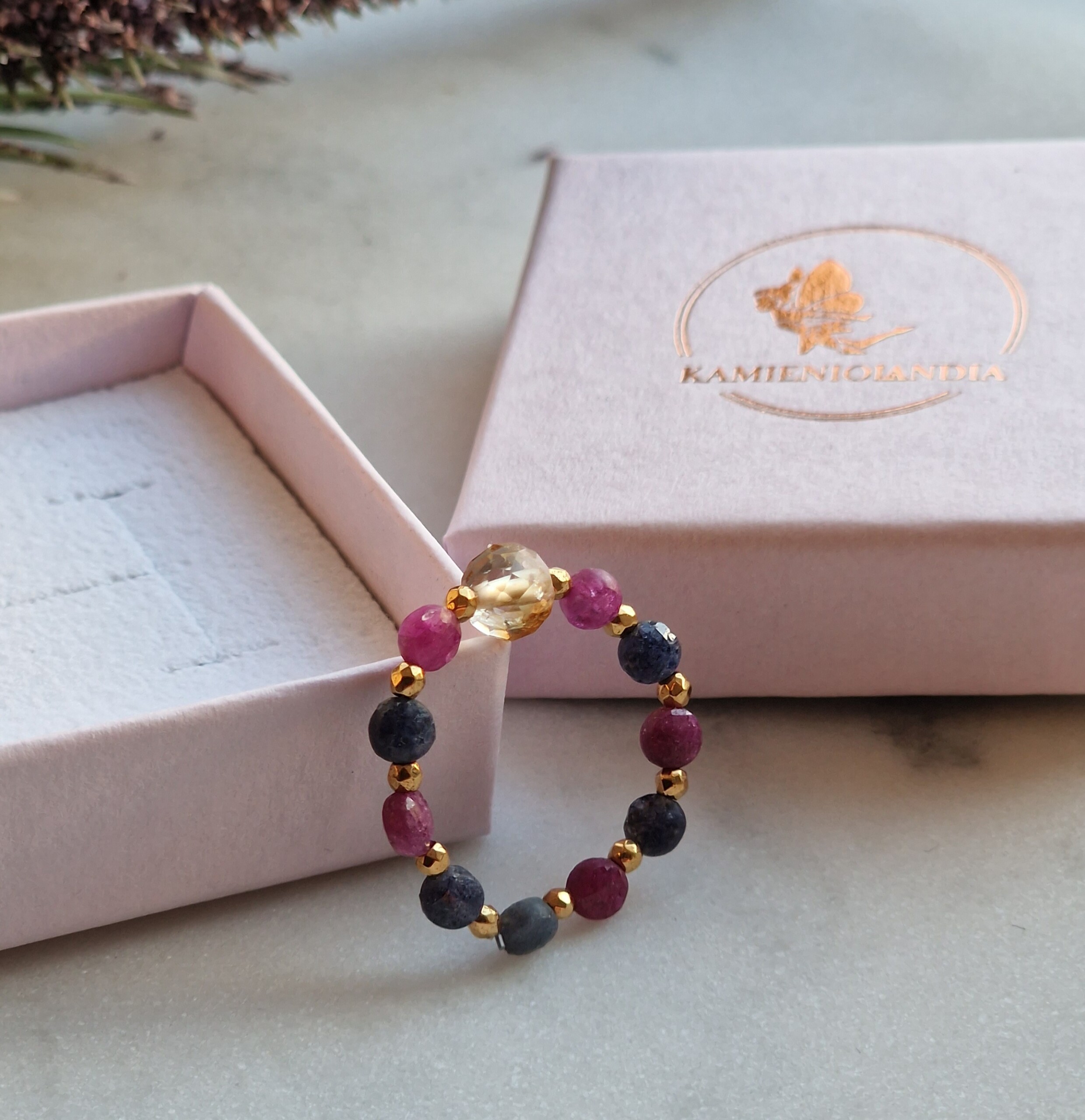 Pierścionek Szafir, Rubin, Cytryn, Hematyt - obrazek 2