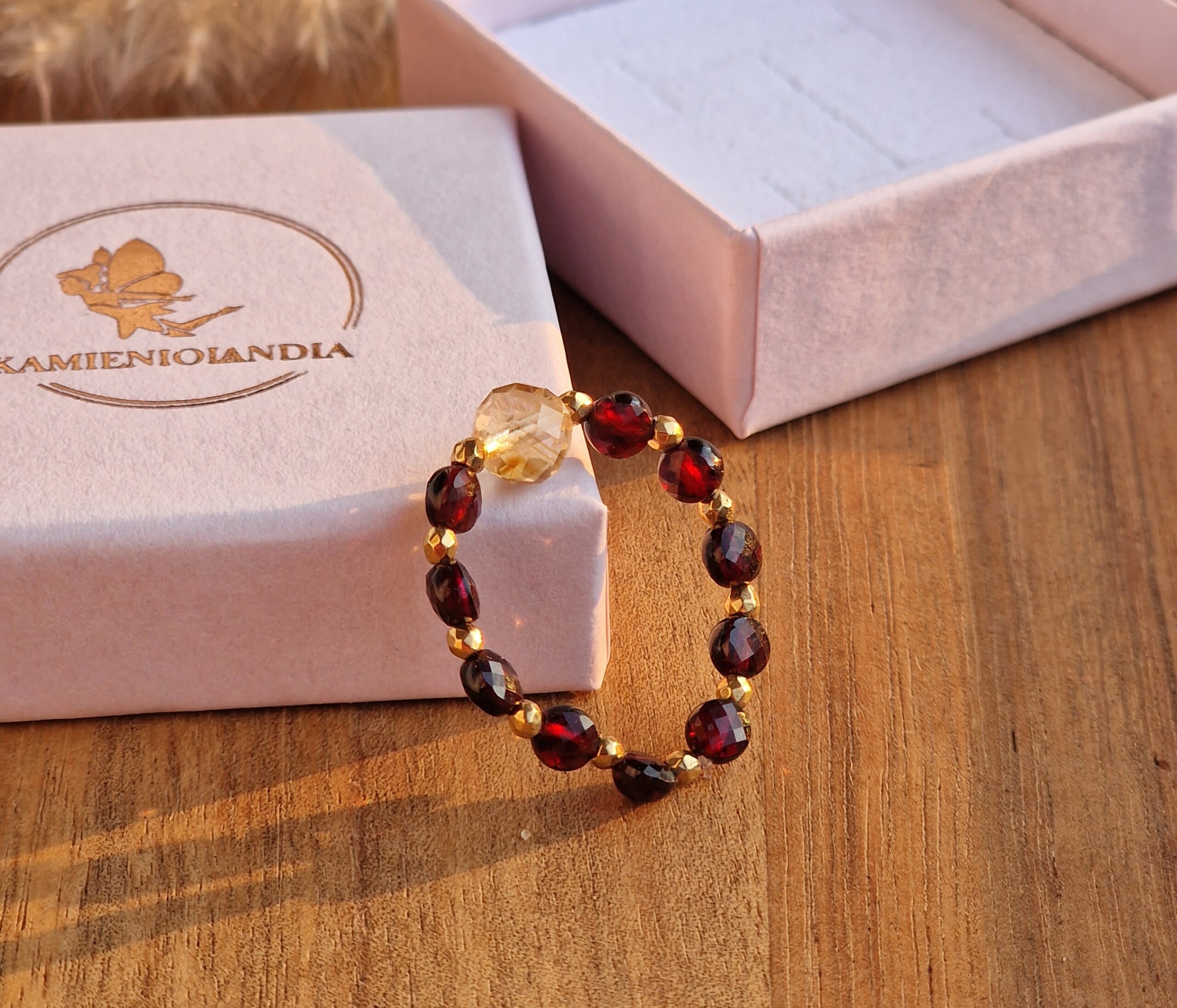 Pierścionek Granat, Cytryn, Hematyt - obrazek 2