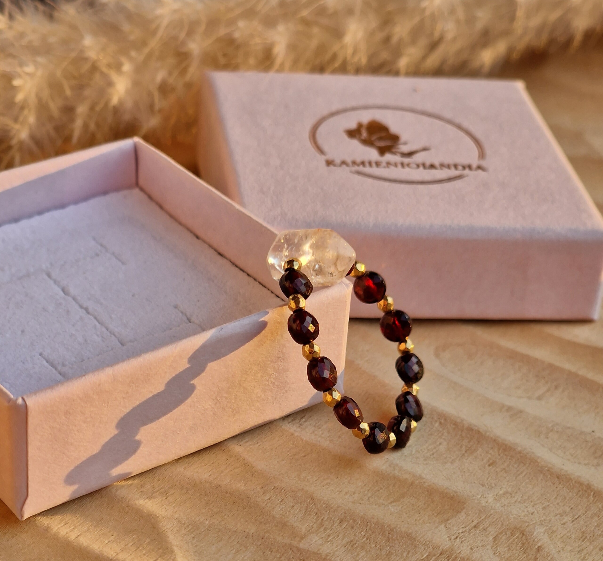 Pierścionek Granat, Kryształ górski grot, Hematyt - obrazek 3