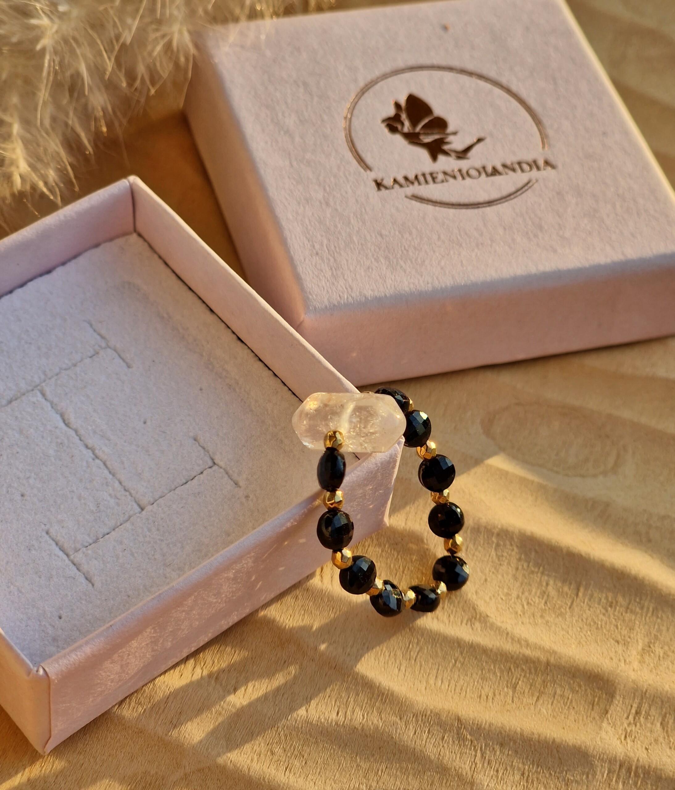 Pierścionek Spinel, Kryształ górski grot, Hematyt - obrazek 3