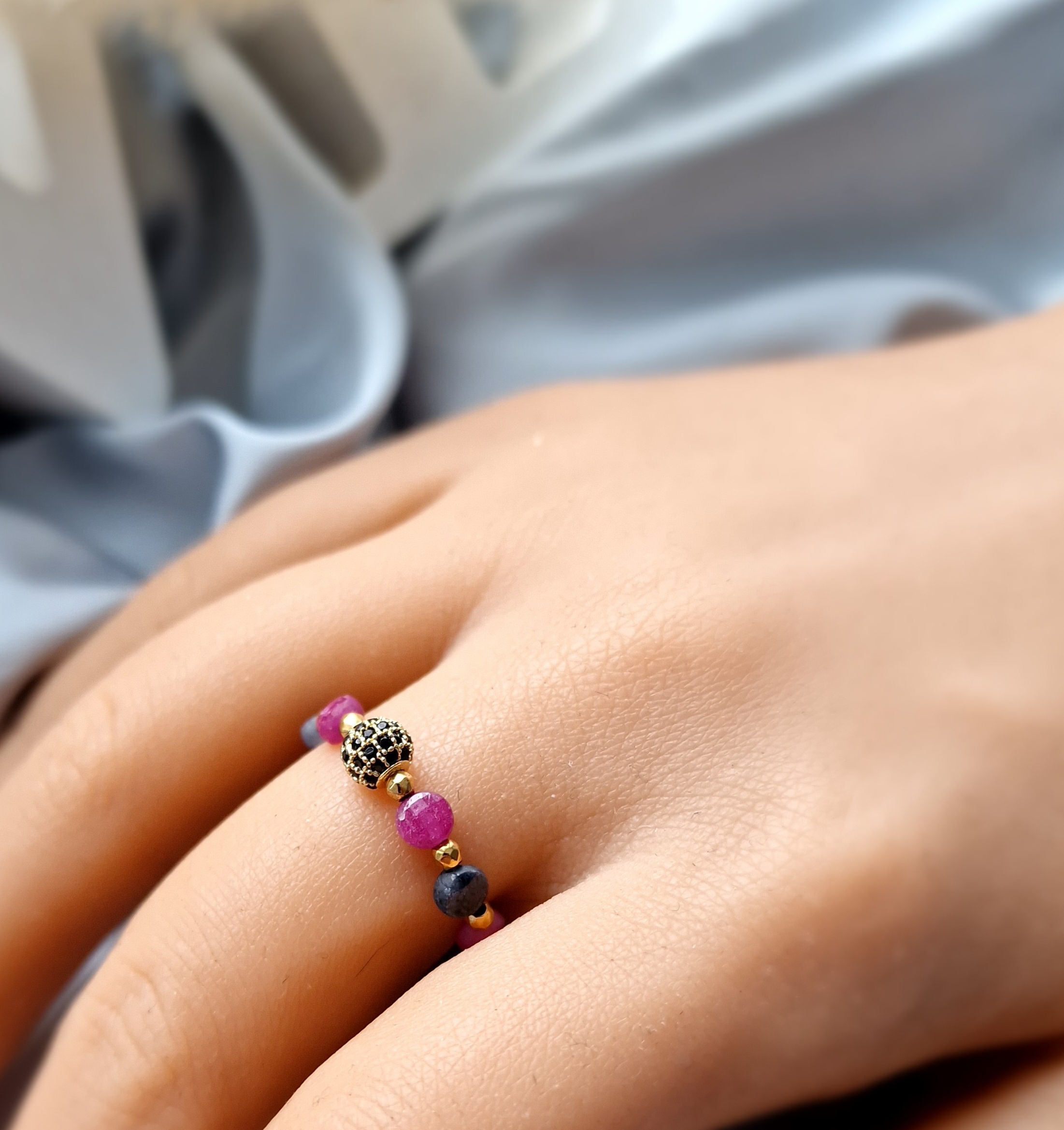 Pierścionek Szafir, Rubin, Hematyt - obrazek 3