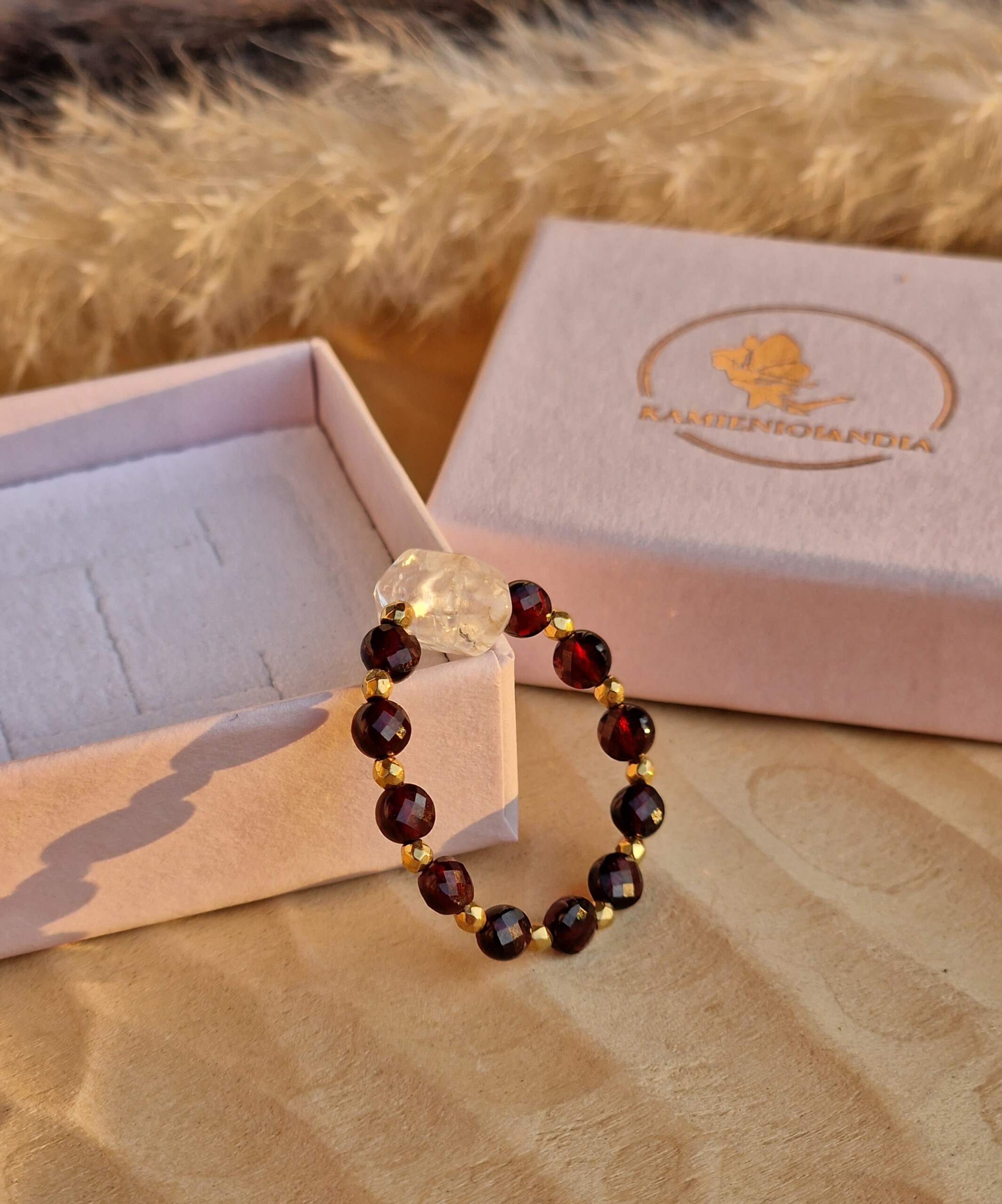 Pierścionek Granat, Kryształ górski grot, Hematyt - obrazek 2