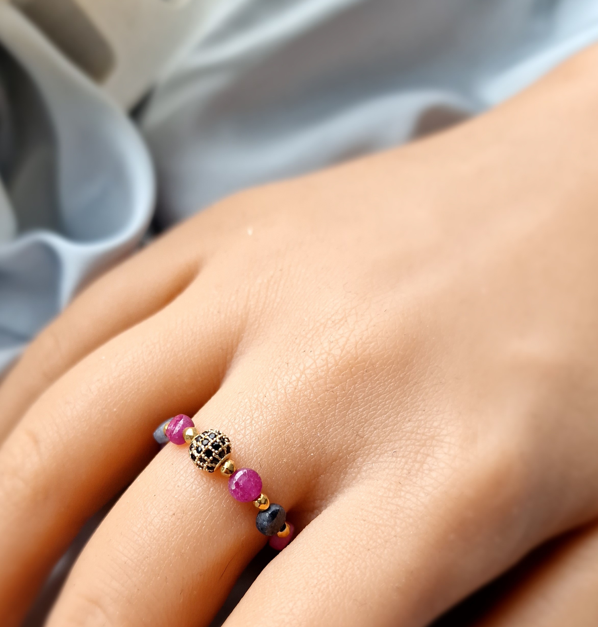 Pierścionek Szafir, Rubin, Hematyt - obrazek 2