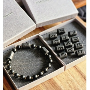 Bransoletka męska Onyks, Lawa wulkaniczna, Piryt, Turmalin