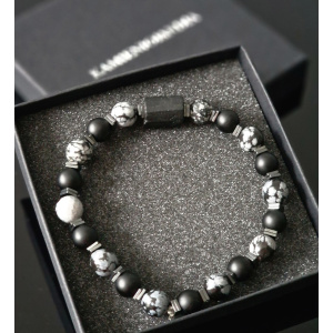 Bransoletka męska Turmalin, Obsydian śnieżny, Lawa wulkaniczna, Hematyt