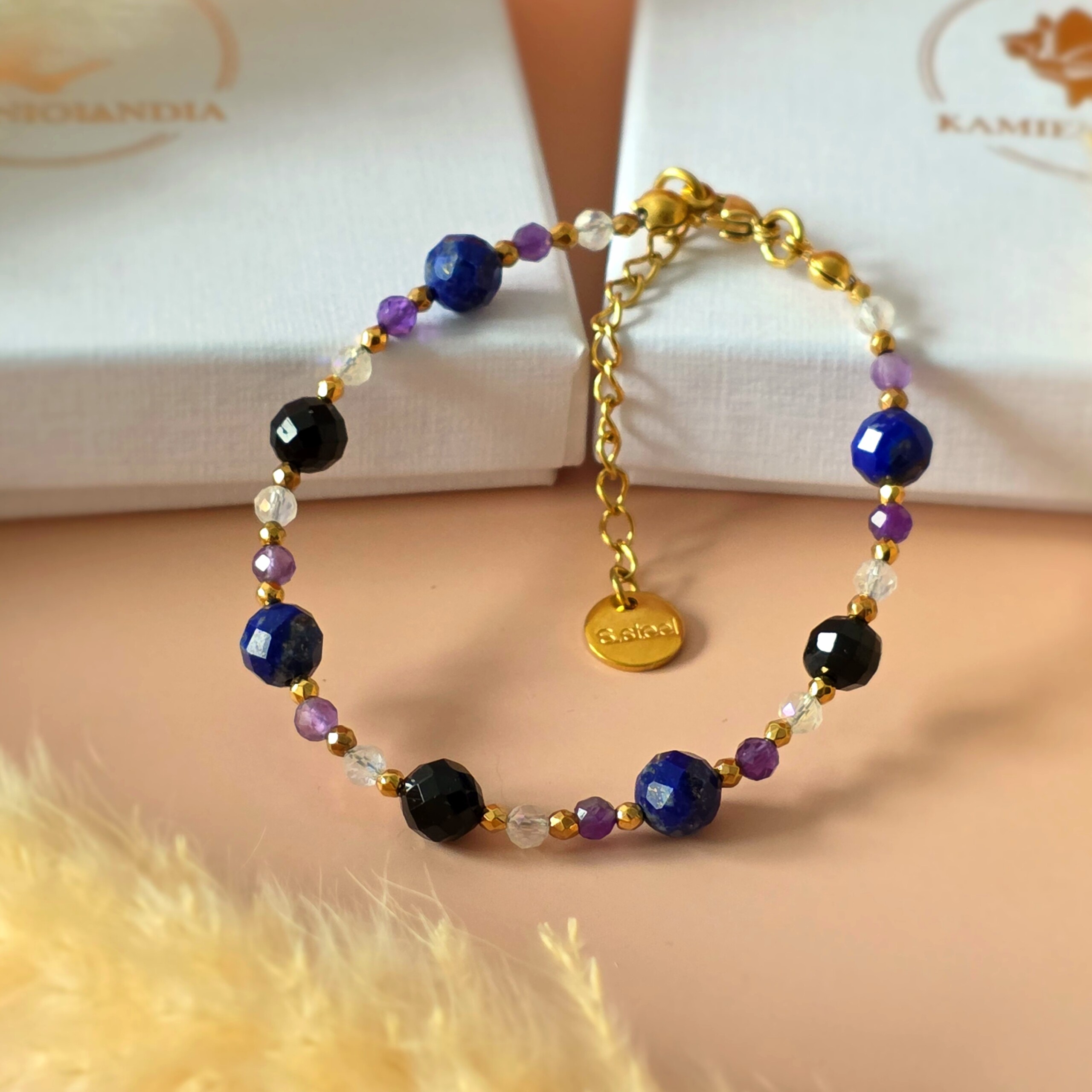 Bransoletka Turmalin, Ametyst, Lapis lazuli, Kryształ górski, Hematyt