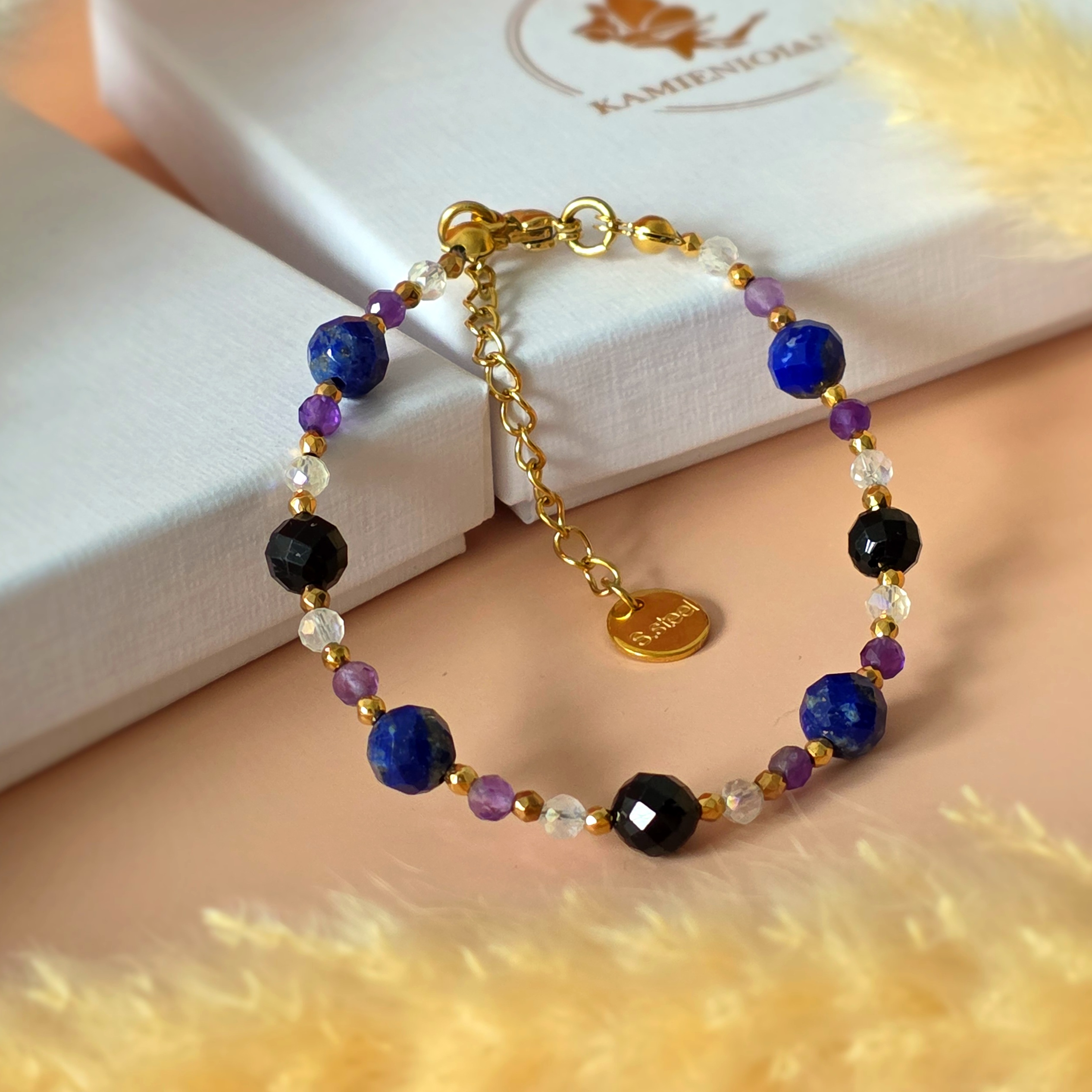 Bransoletka Turmalin, Ametyst, Lapis lazuli, Kryształ górski, Hematyt