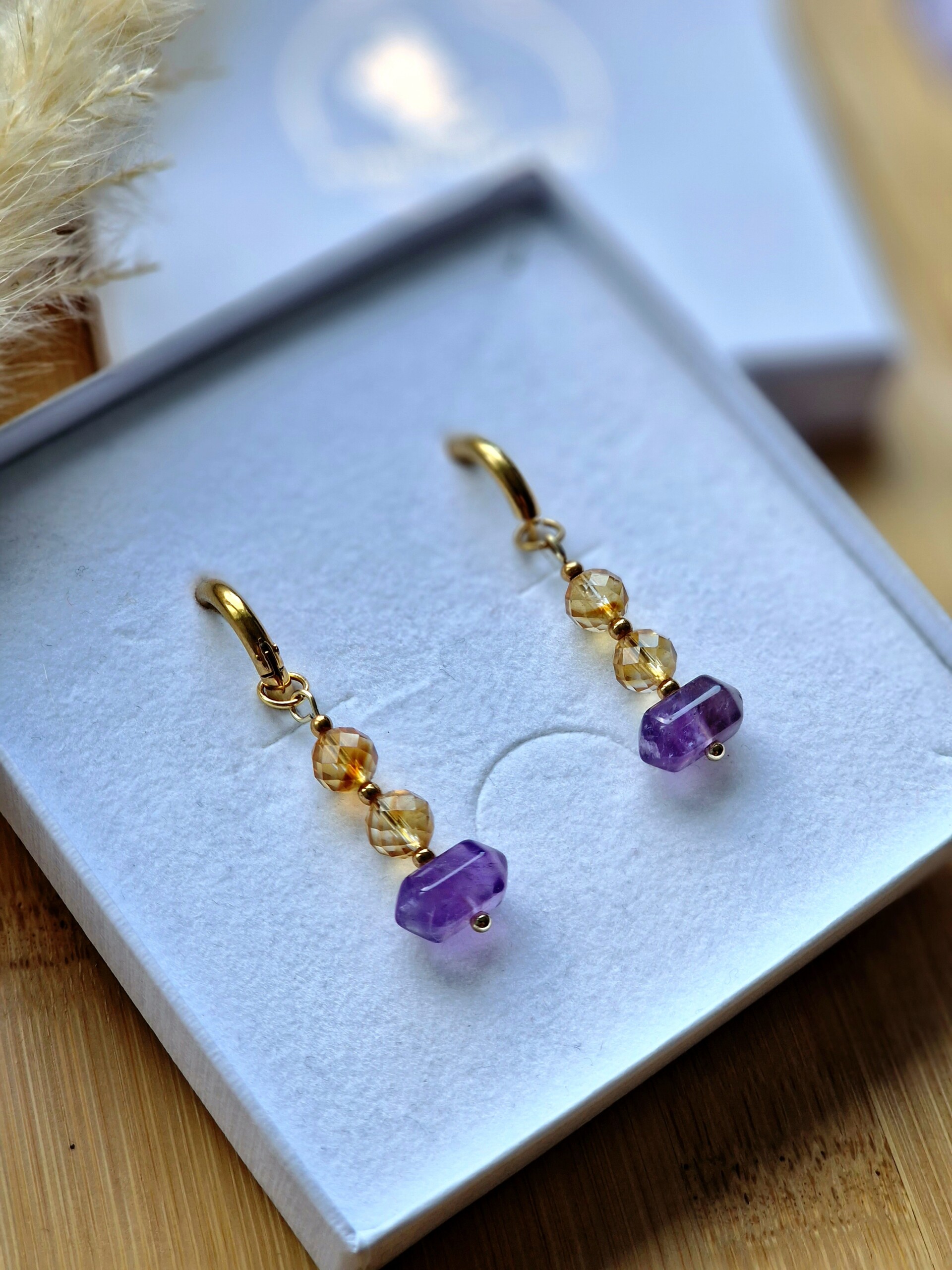 Kolczyki Cytryn Ametyst grot