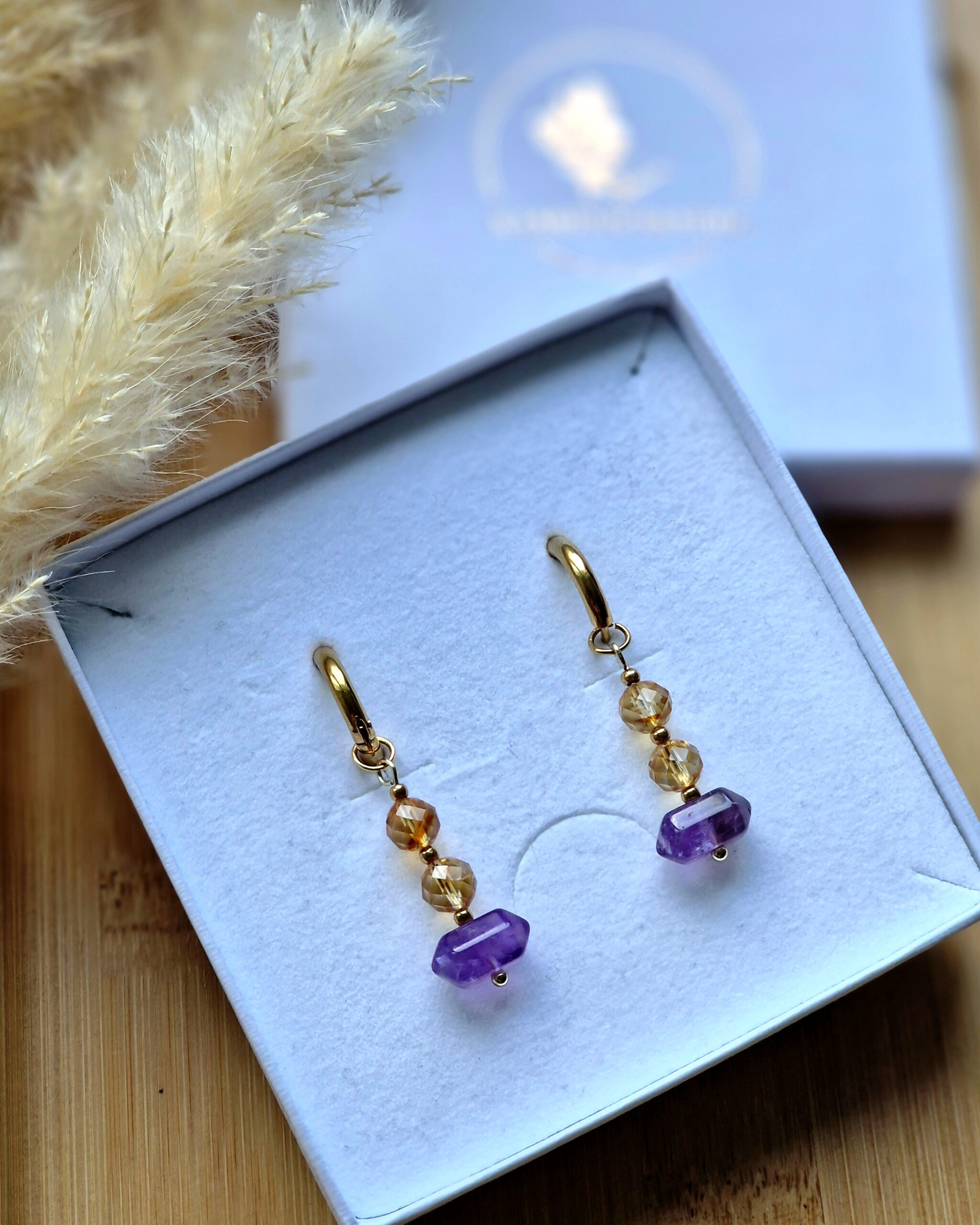 Kolczyki Cytryn Ametyst grot - obrazek 2
