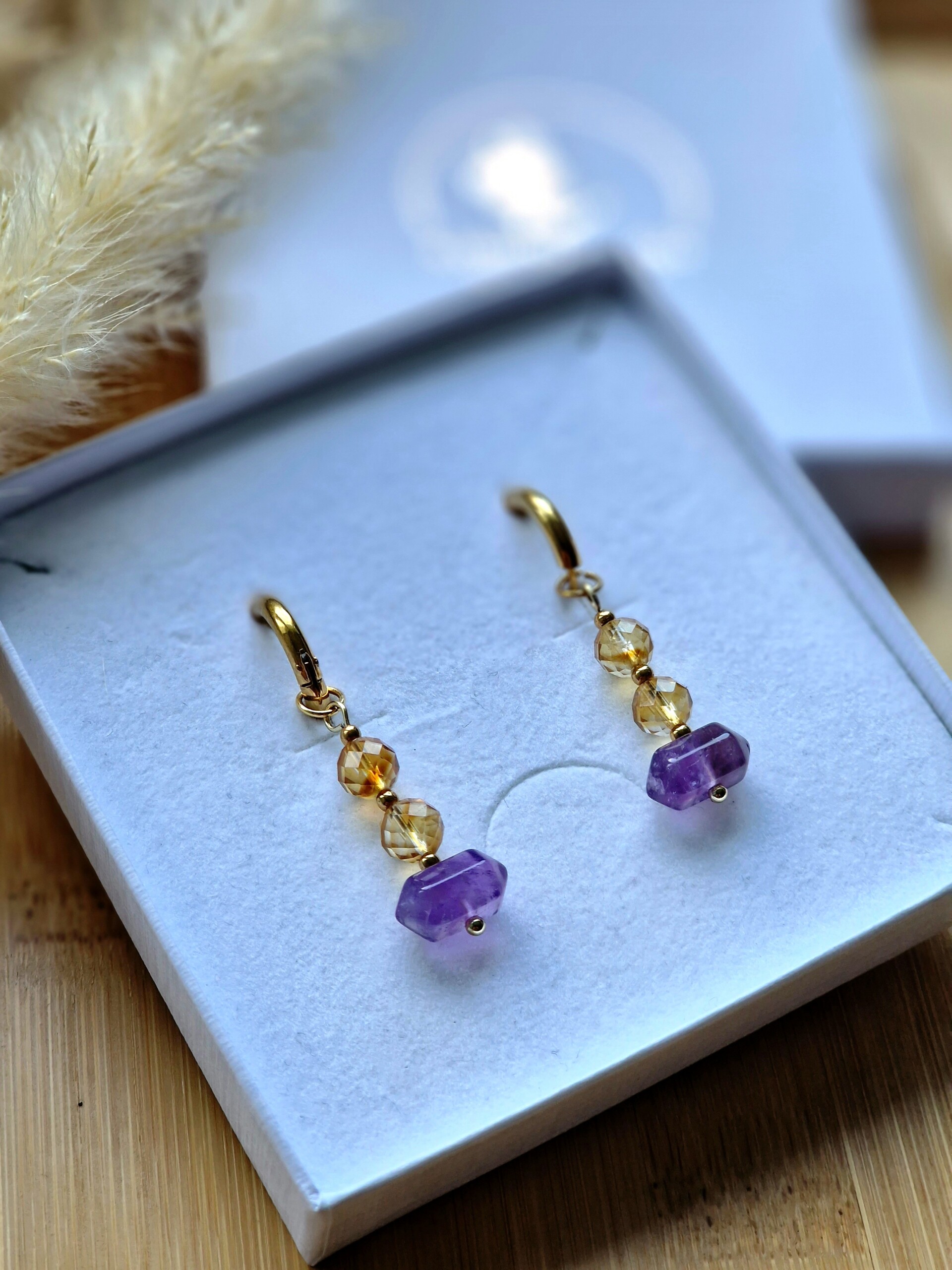 Kolczyki Cytryn Ametyst grot - obrazek 3