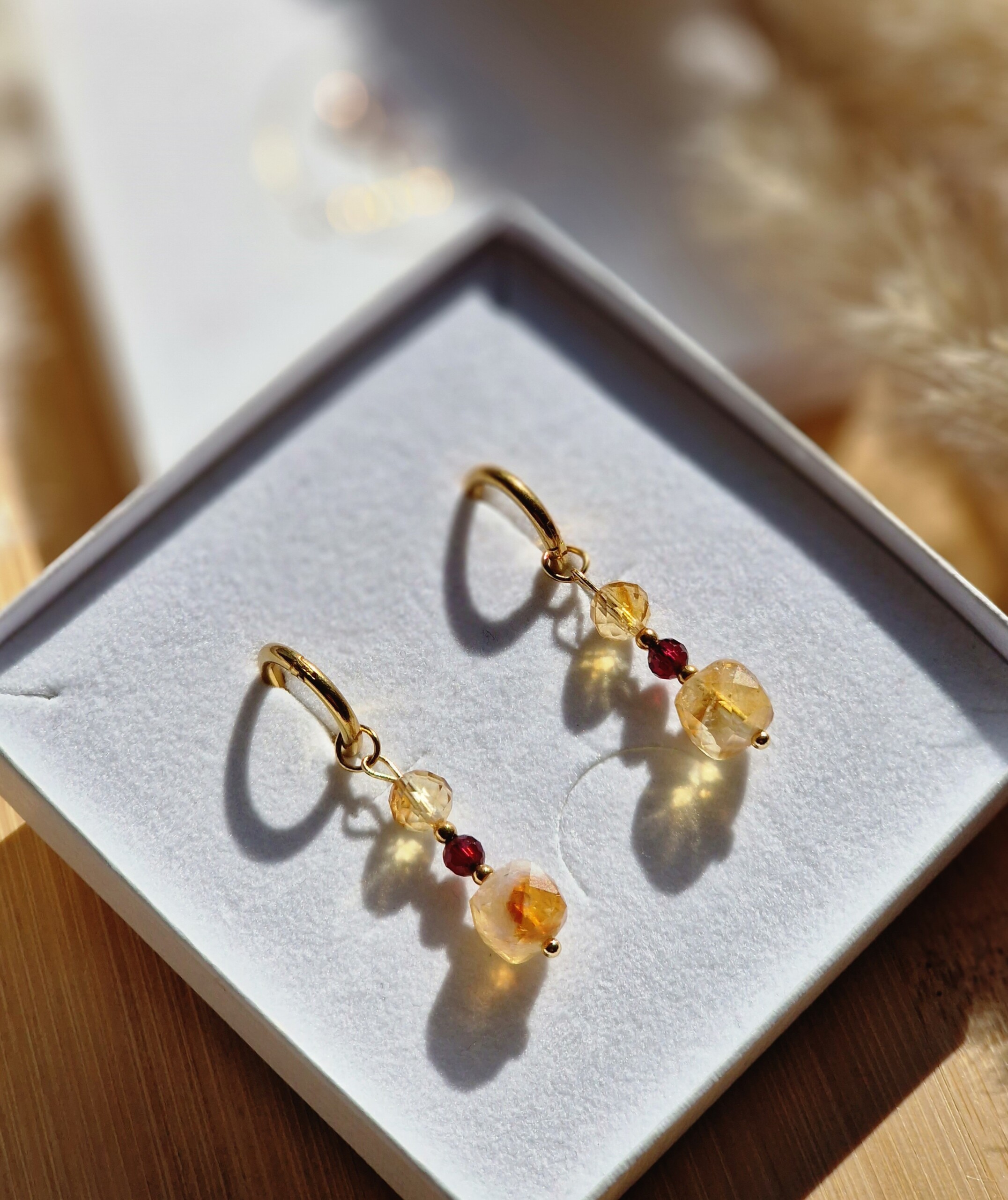 Kolczyki Cytryn Granat Hematyt